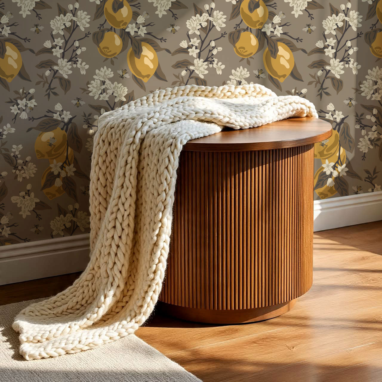 Annabelle Bees & Lemons Brown Wallpaper