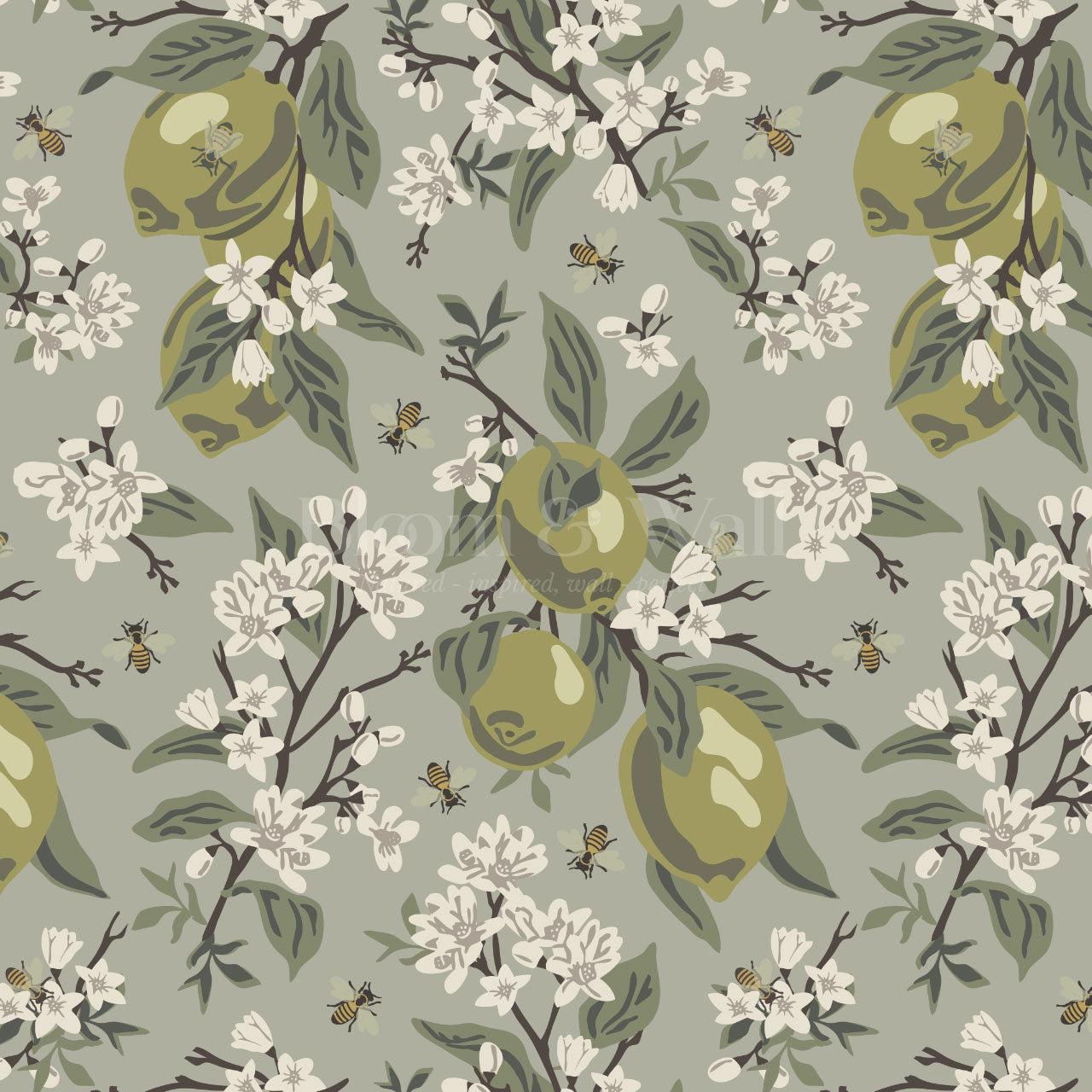 Annabelle Bees & Limes Sage Wallpaper