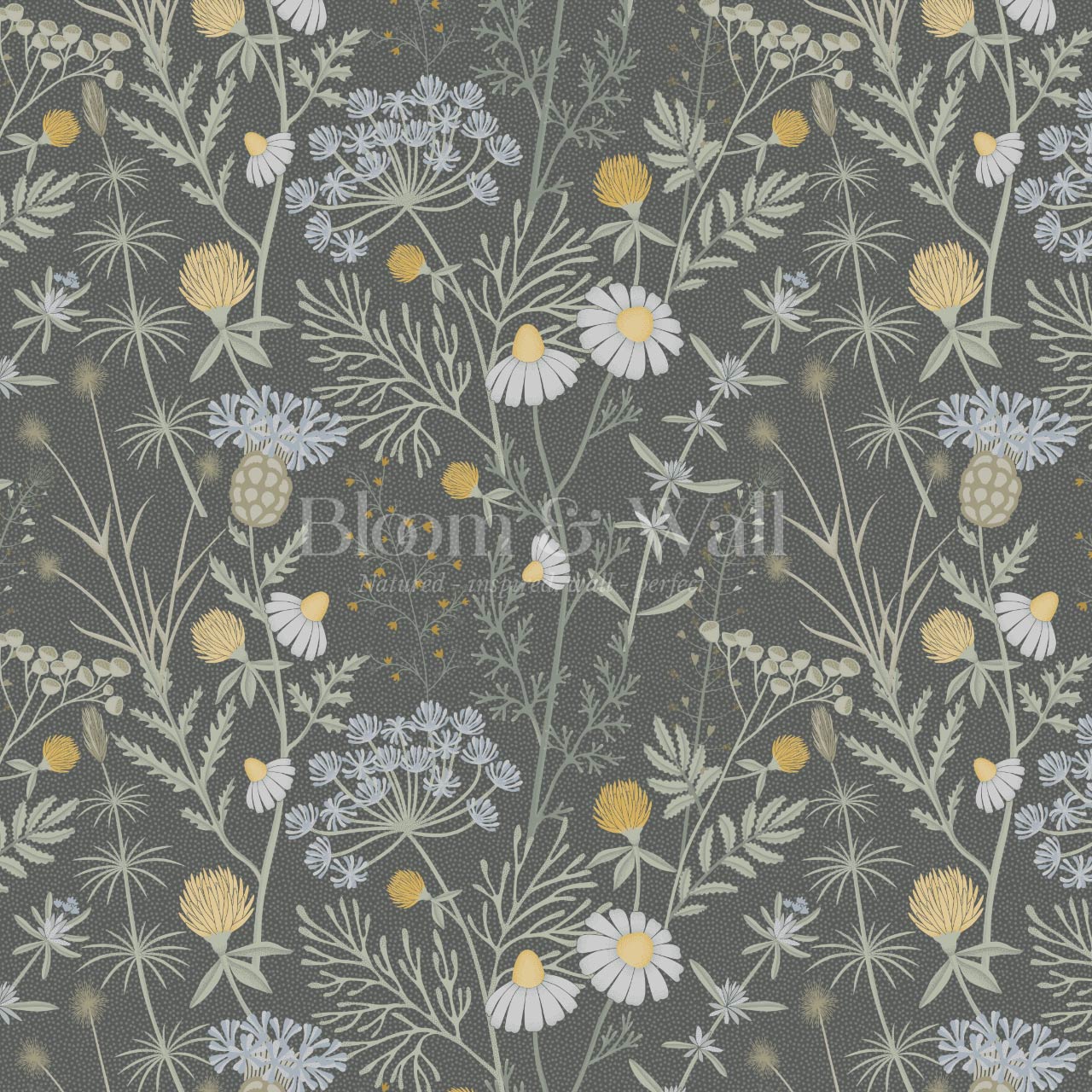Annabelle Botanical Weeds Slate Mint Wallpaper