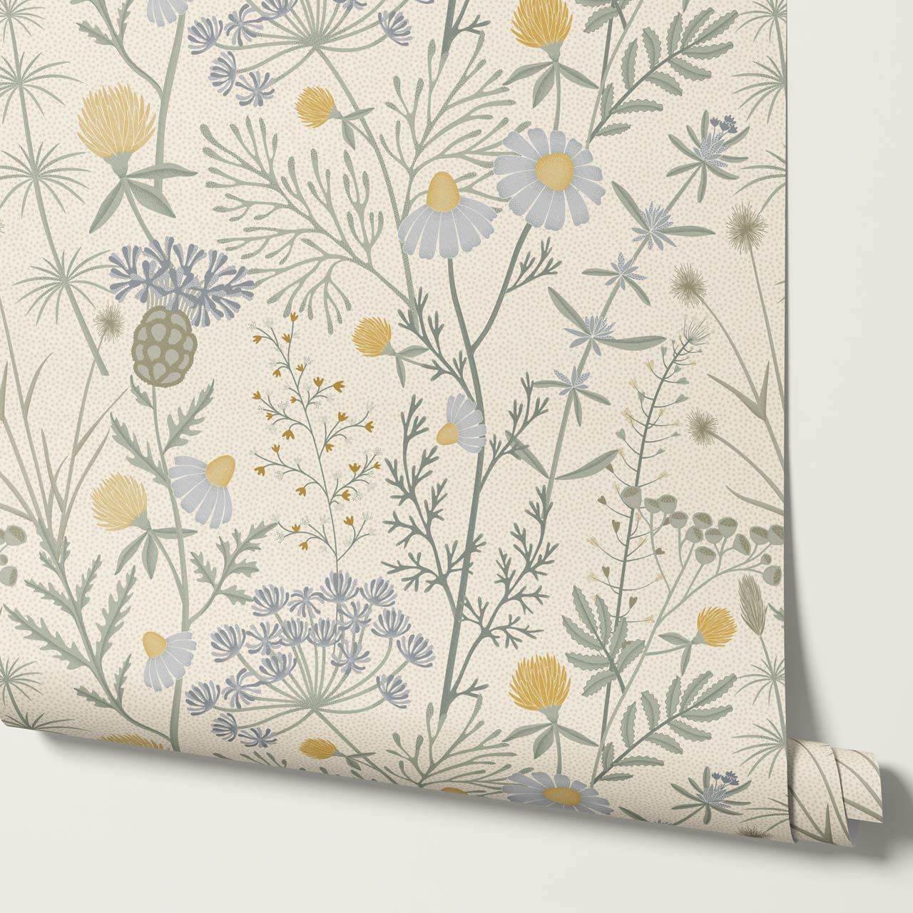 Annabelle Botanical Weeds Cream Sky Wallpaper