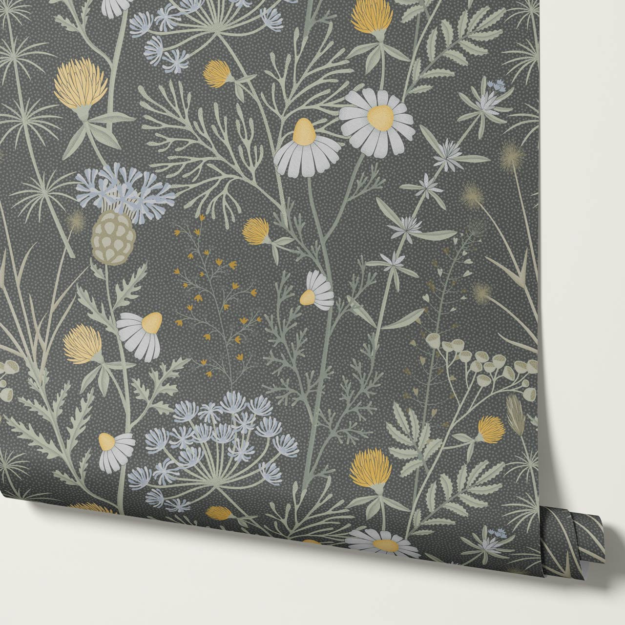 Annabelle Botanical Weeds Slate Mint Wallpaper
