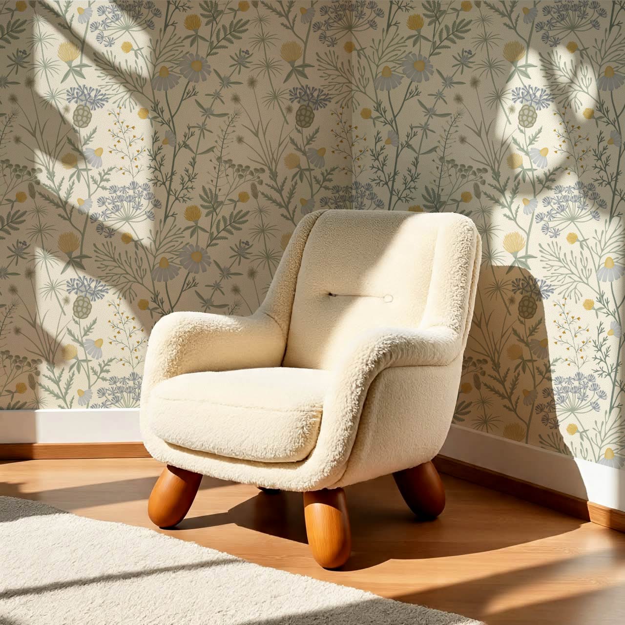 Annabelle Botanical Weeds Cream Sky Wallpaper