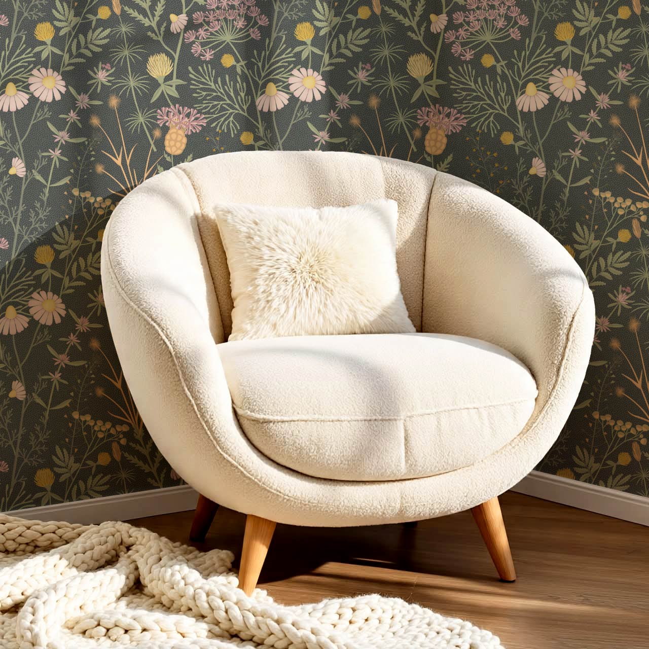 Annabelle Botanical Weeds Deep Green Pink Wallpaper