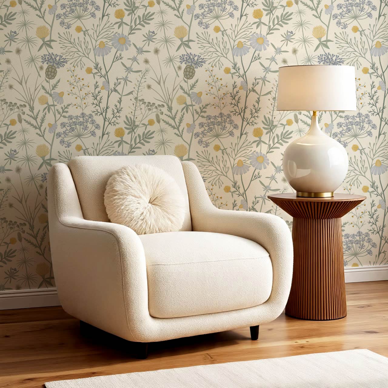 Annabelle Botanical Weeds Cream Sky Wallpaper