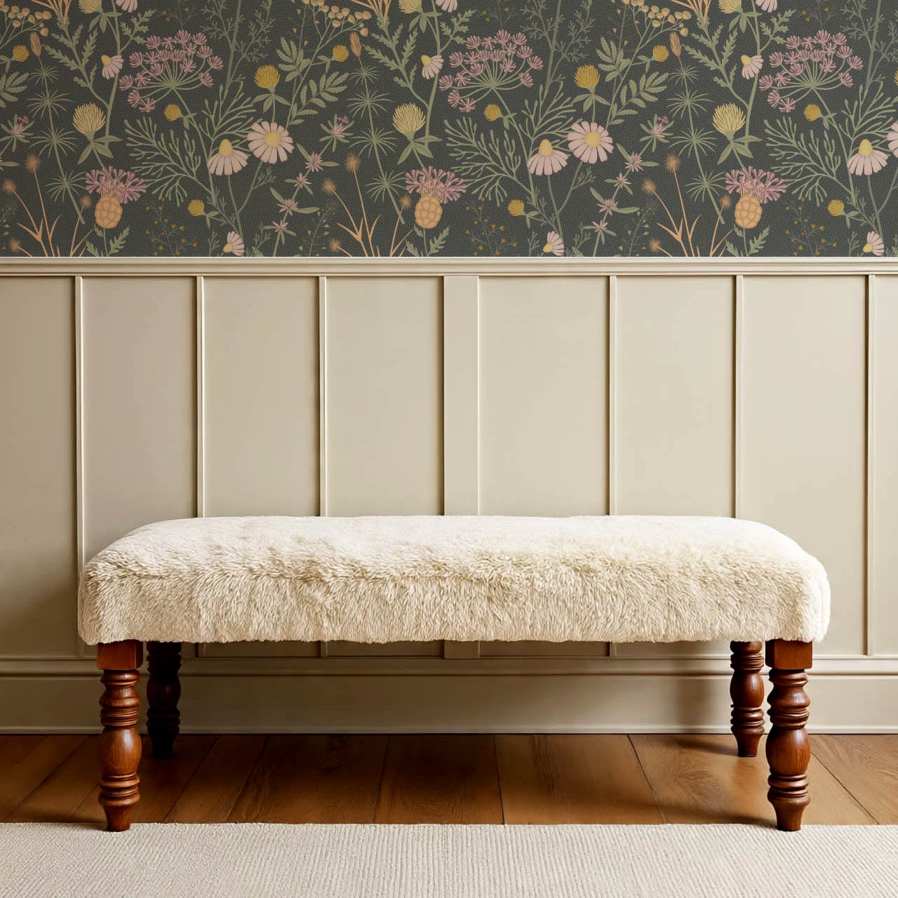 Annabelle Botanical Weeds Deep Green Pink Wallpaper