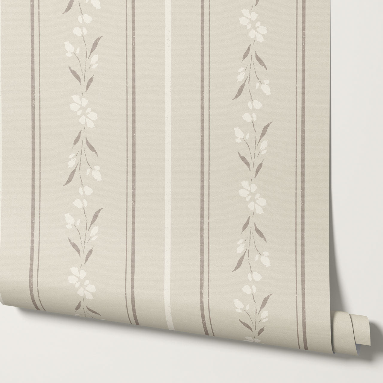 Annalise Large Floral Stripes Cream Beige Wallpaper