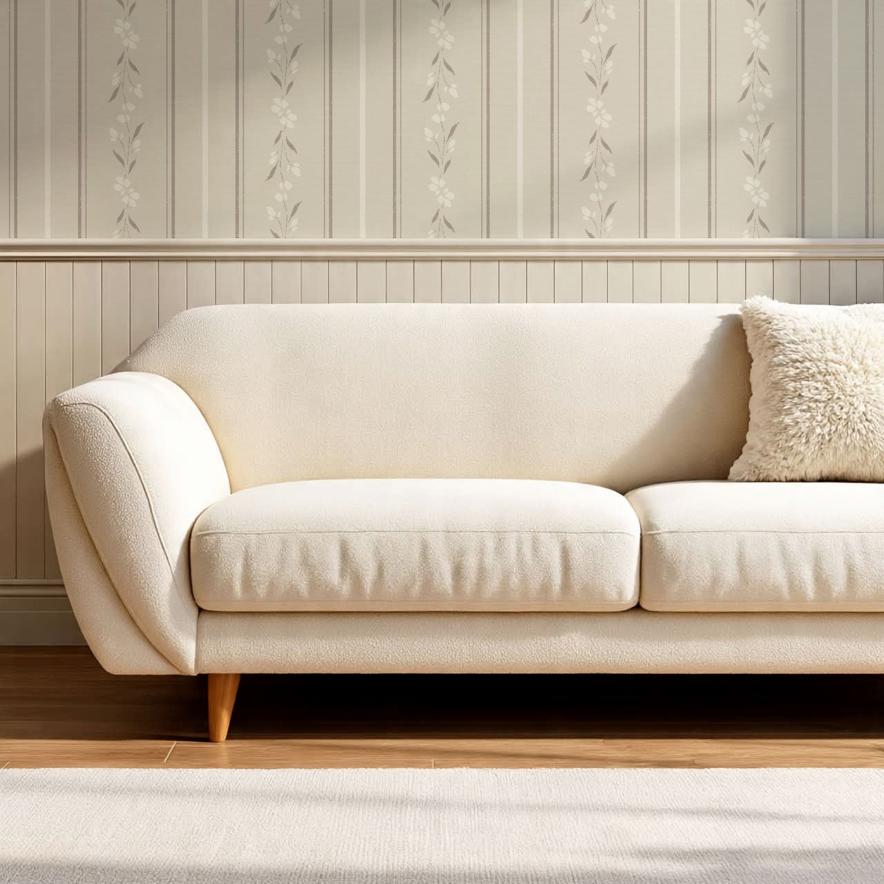 Annalise Large Floral Stripes Cream Beige Wallpaper