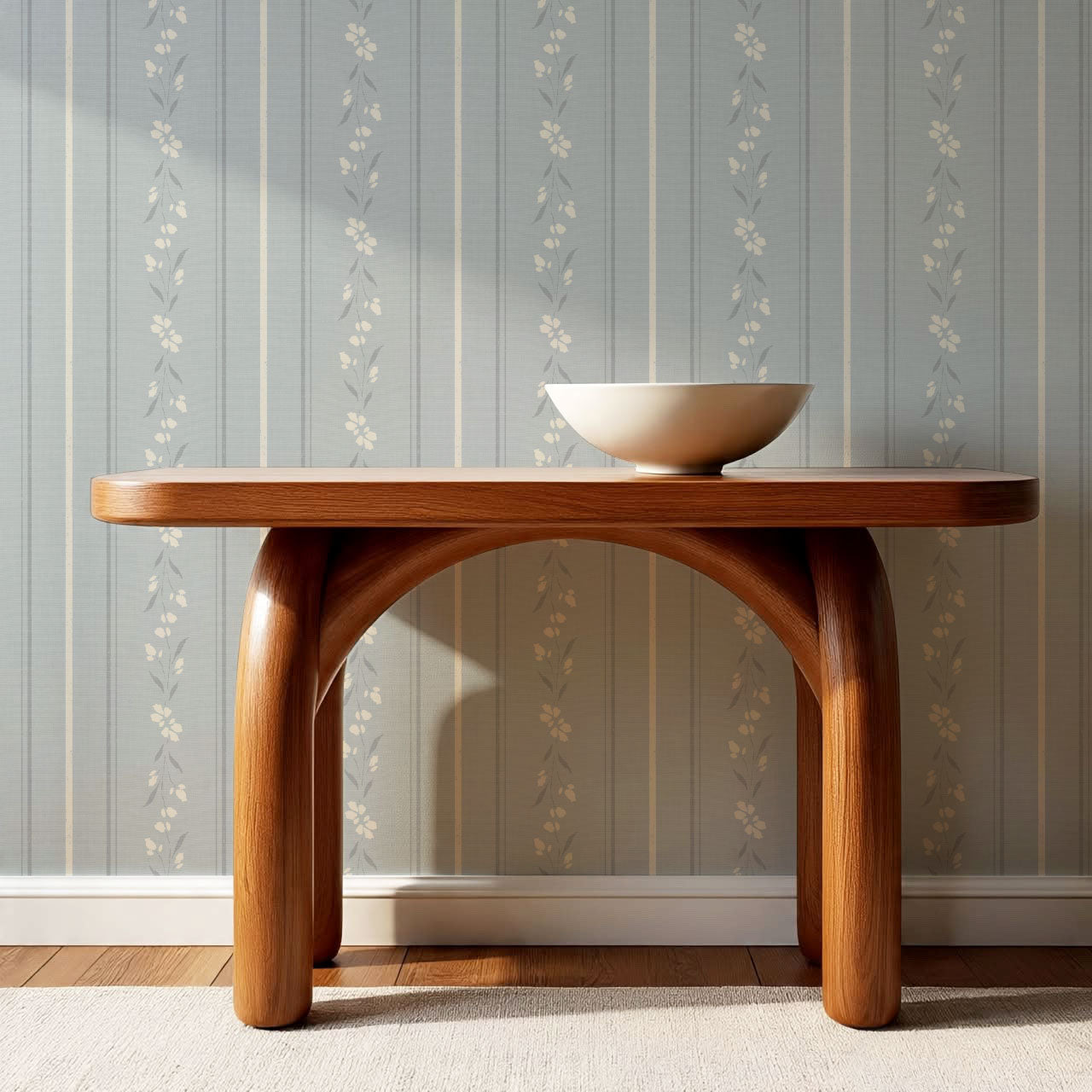 Annalise Large Floral Stripes Slate Blue Wallpaper