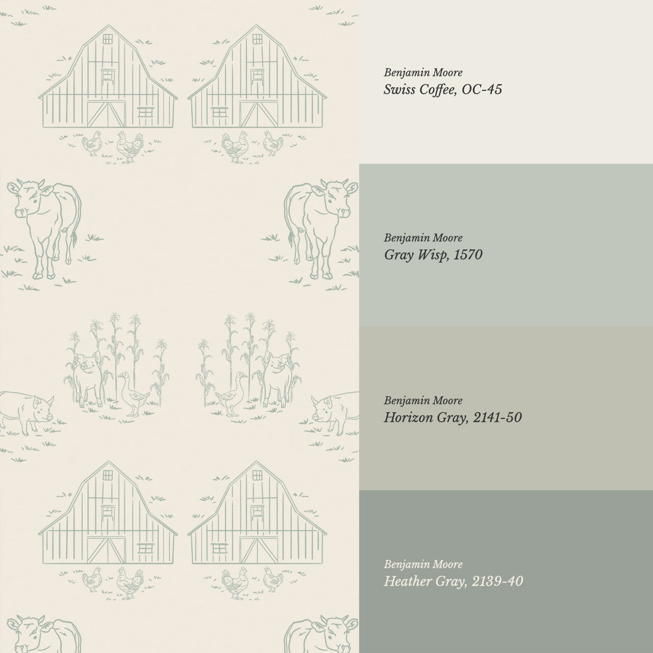 Annie Barnyard Toile Sage Wallpaper
