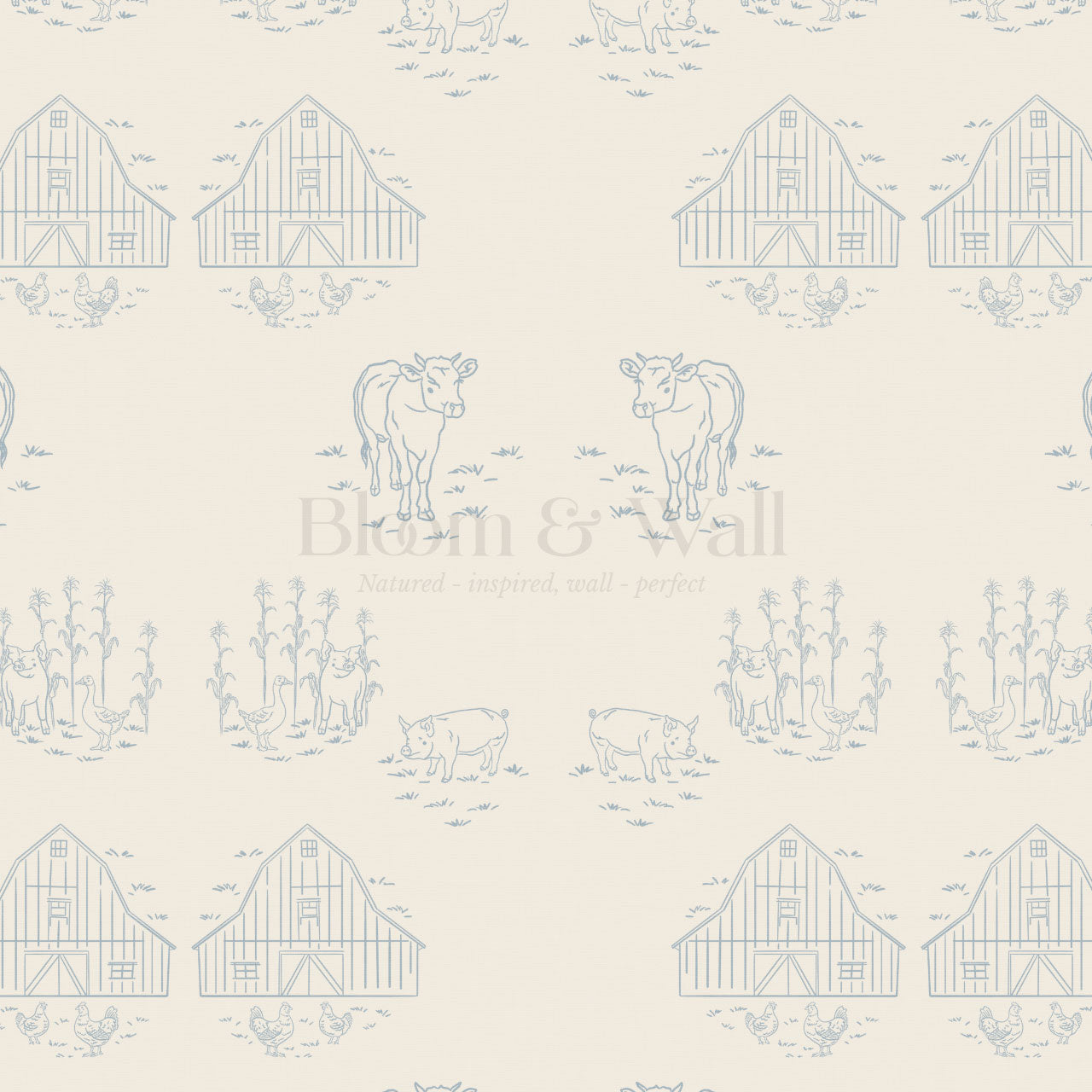 Annie Barnyard Toile Sky Wallpaper