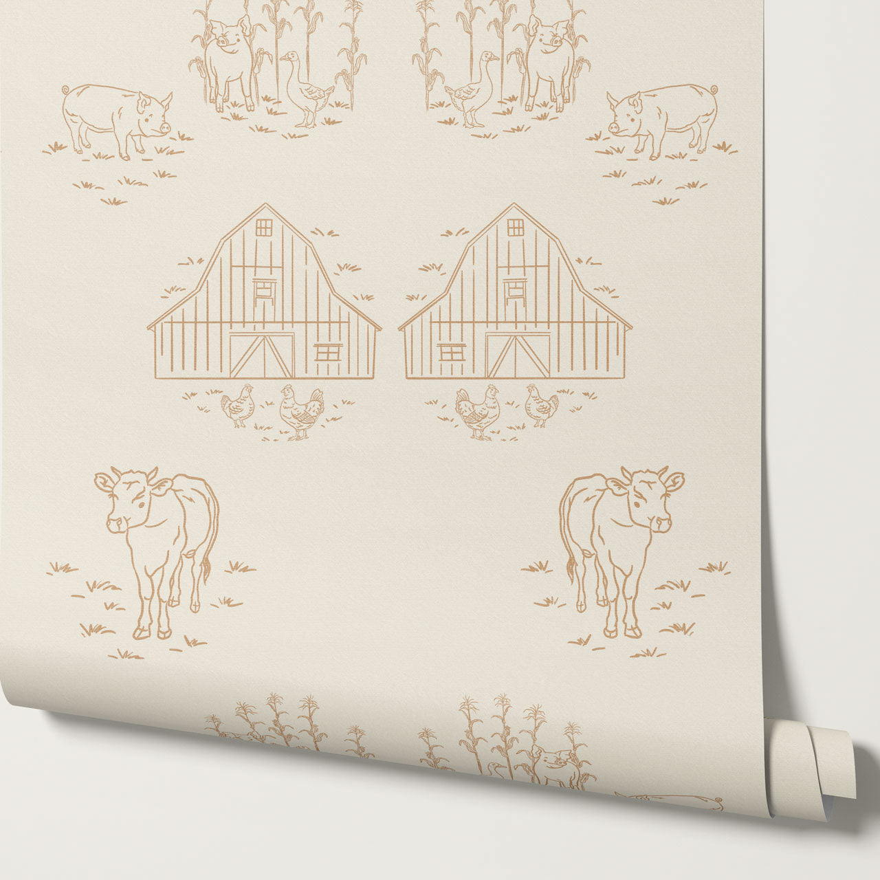 Annie Barnyard Toile Wheat Wallpaper