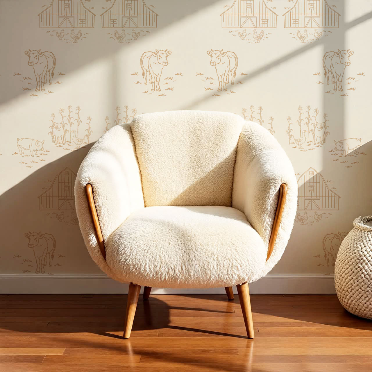 Annie Barnyard Toile Wheat Wallpaper