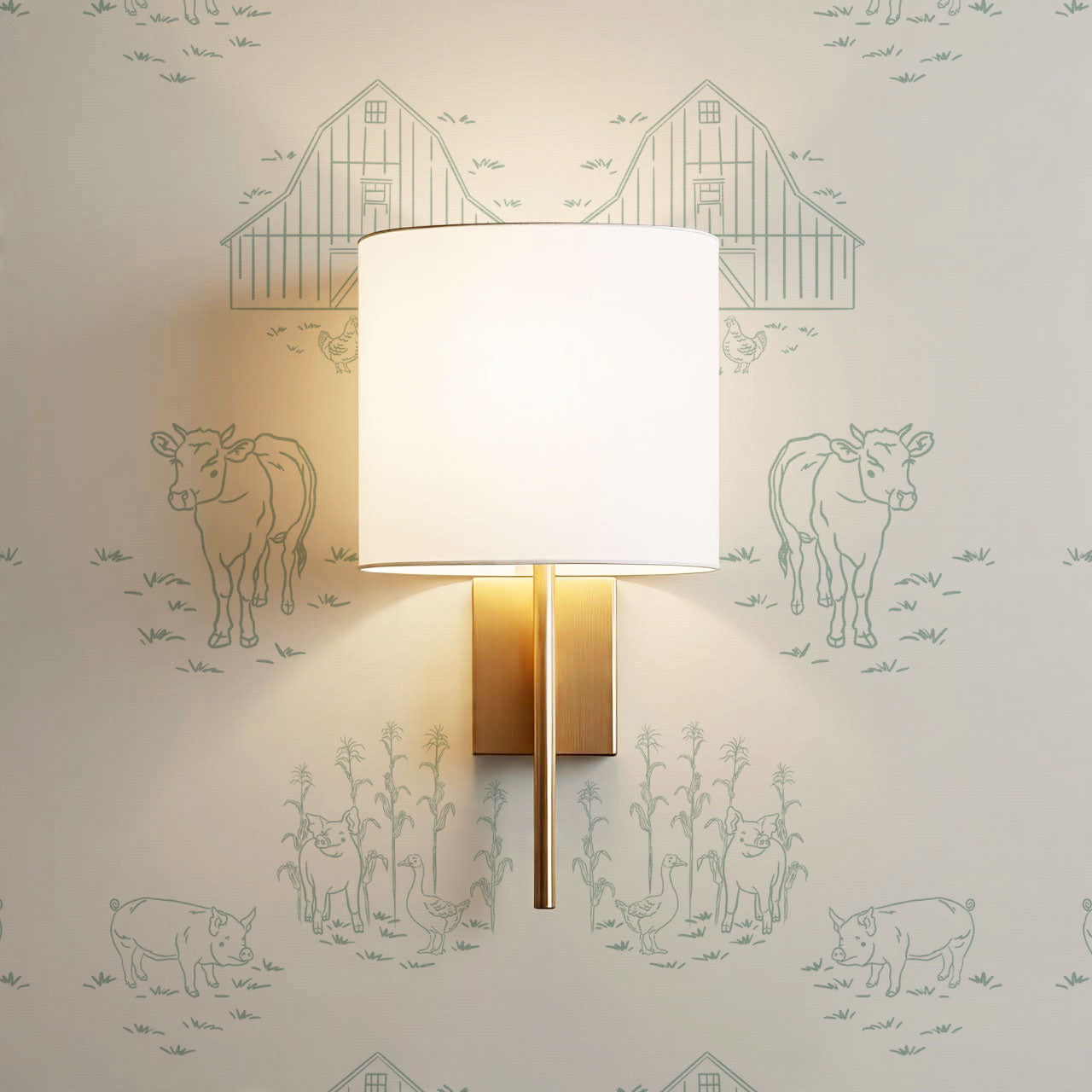 Annie Barnyard Toile Sage Wallpaper