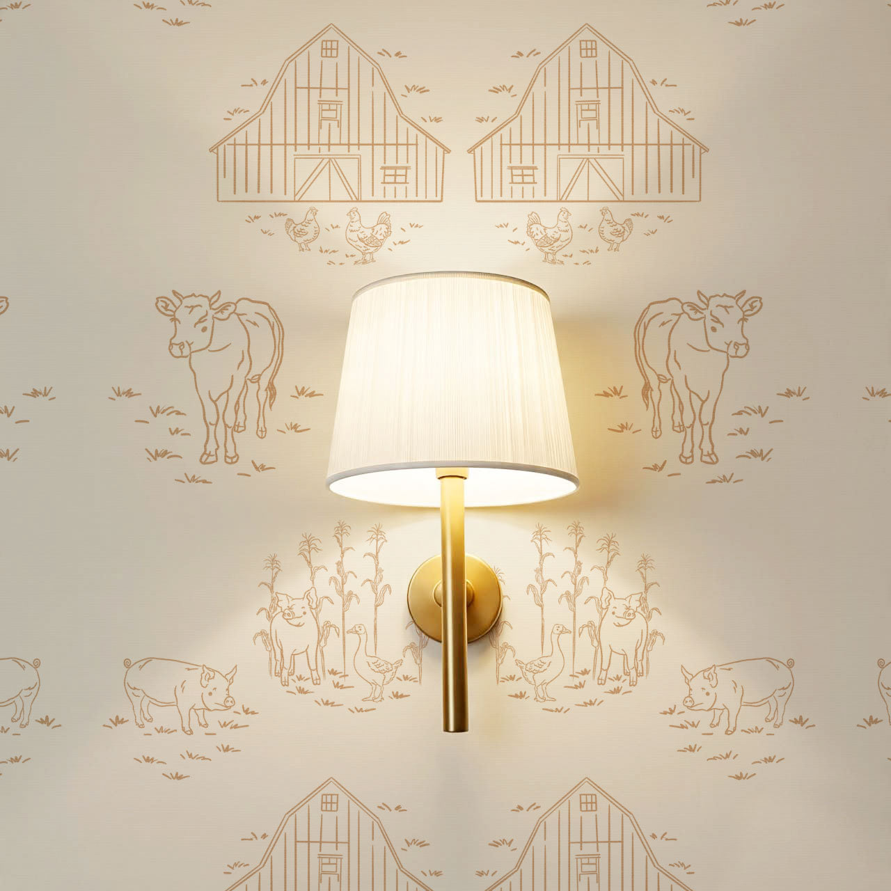 Annie Barnyard Toile Wheat Wallpaper