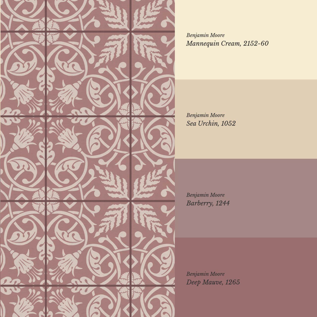 Annika Ferns & Fuchisas Tile Woodrose Wallpaper