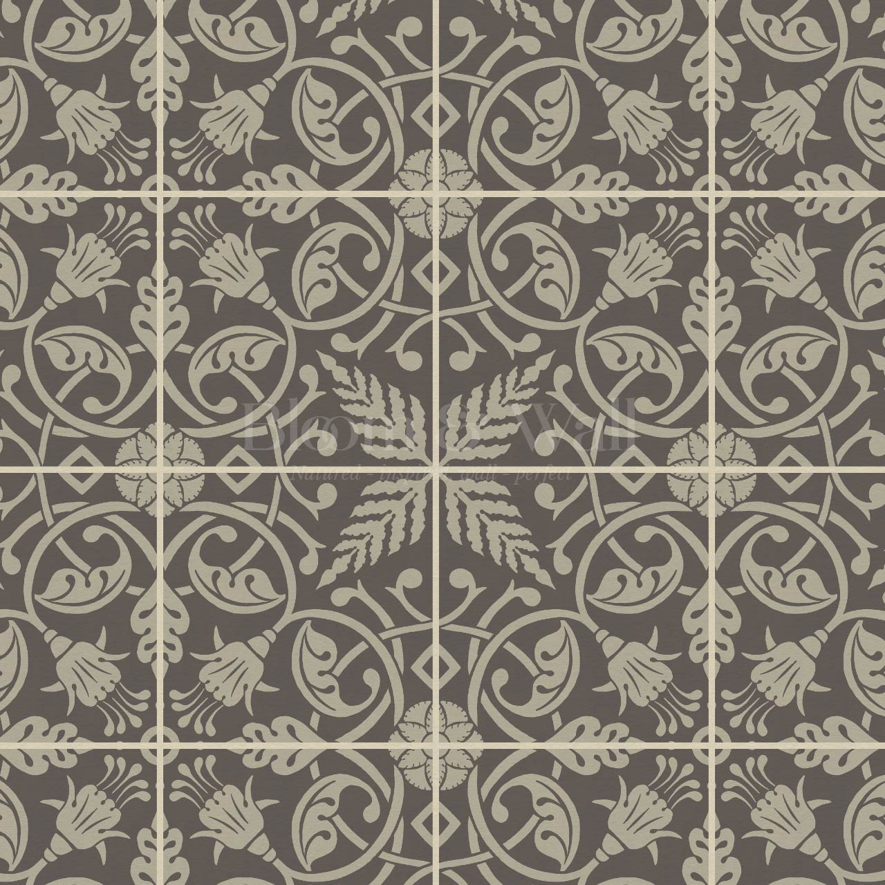 Annika Ferns & Fuchisas Tile Stone Grey Wallpaper