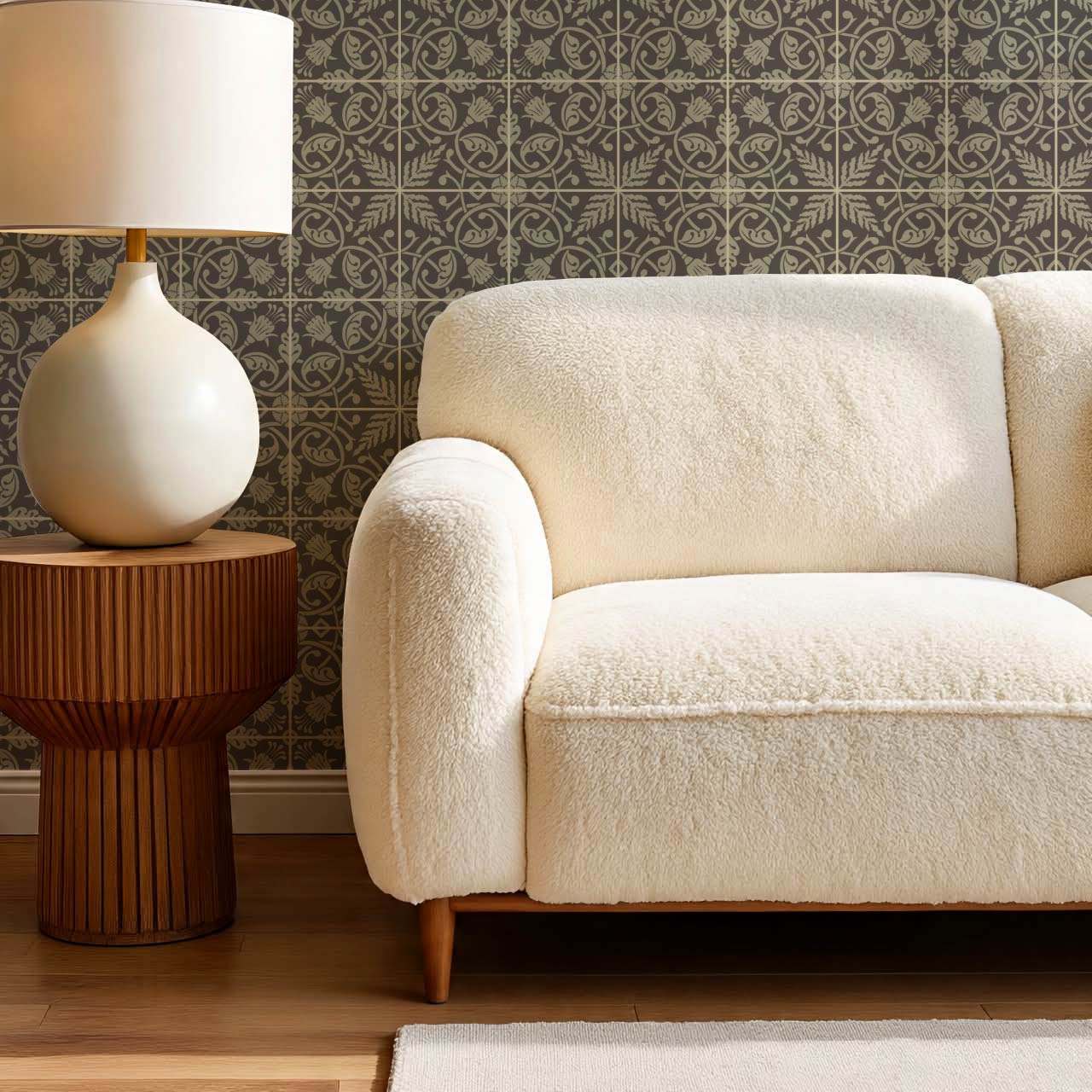 Annika Ferns & Fuchisas Tile Stone Grey Wallpaper