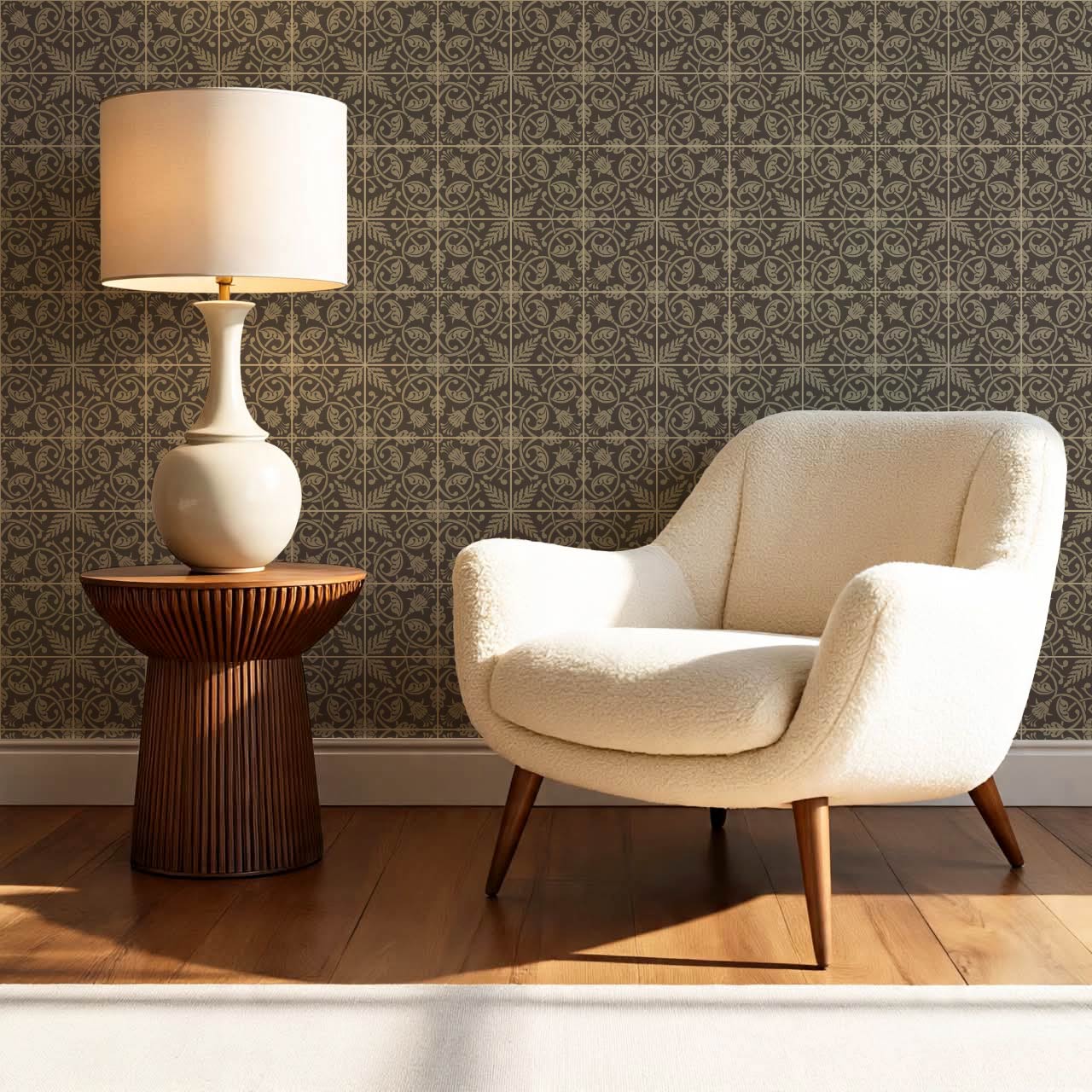 Annika Ferns & Fuchisas Tile Stone Grey Wallpaper