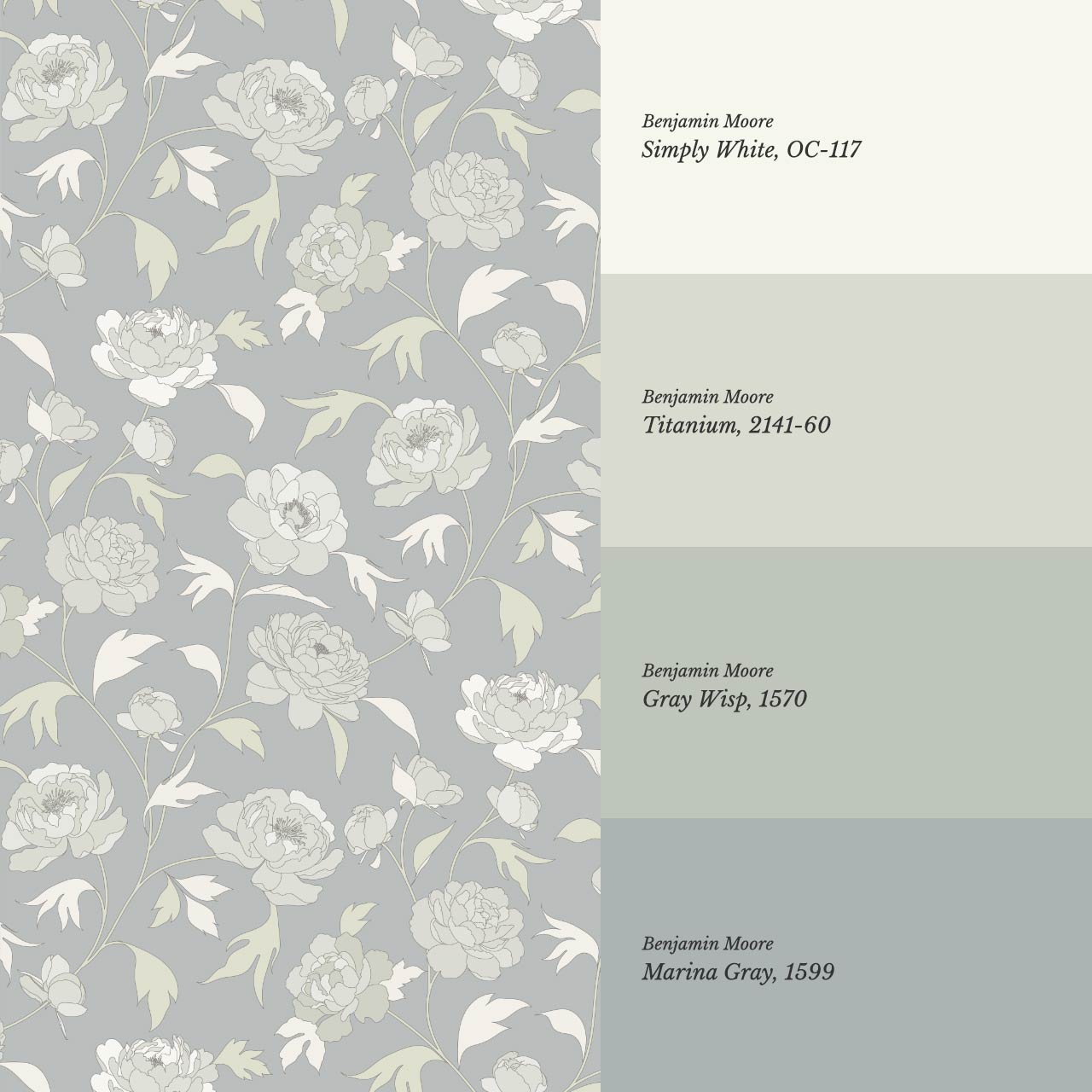 Antonia Peonies Sea Glass Grey Wallpaper