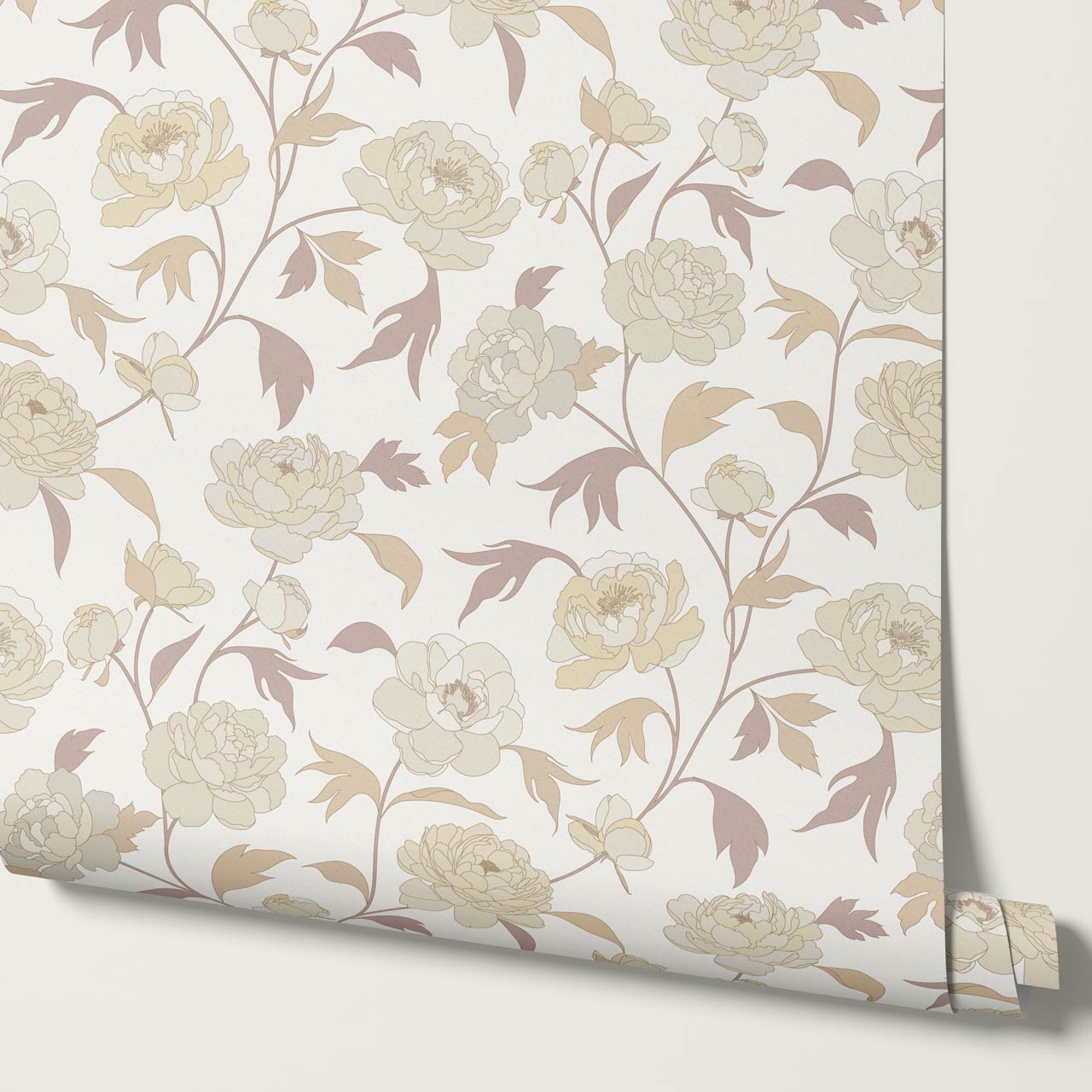 Antonia Peonies Neutral Fawn Wallpaper