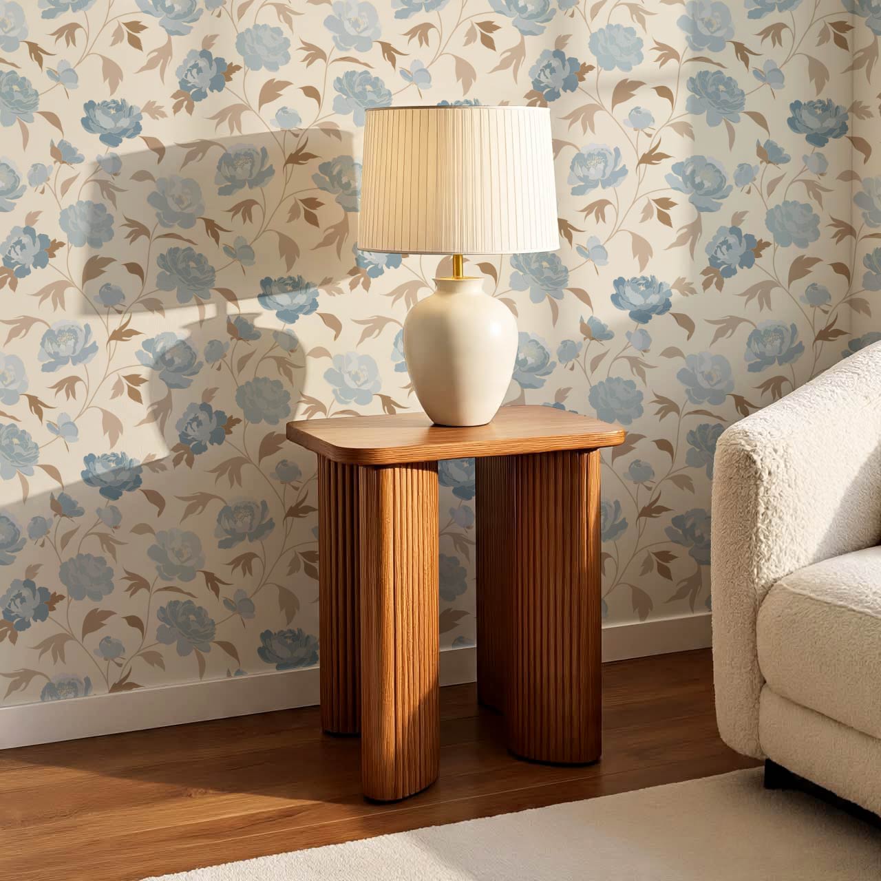 Antonia Peonies Cream Sky Wallpaper