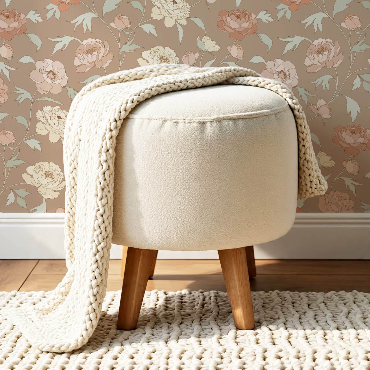 Antonia Peonies Warm Brown Wallpaper