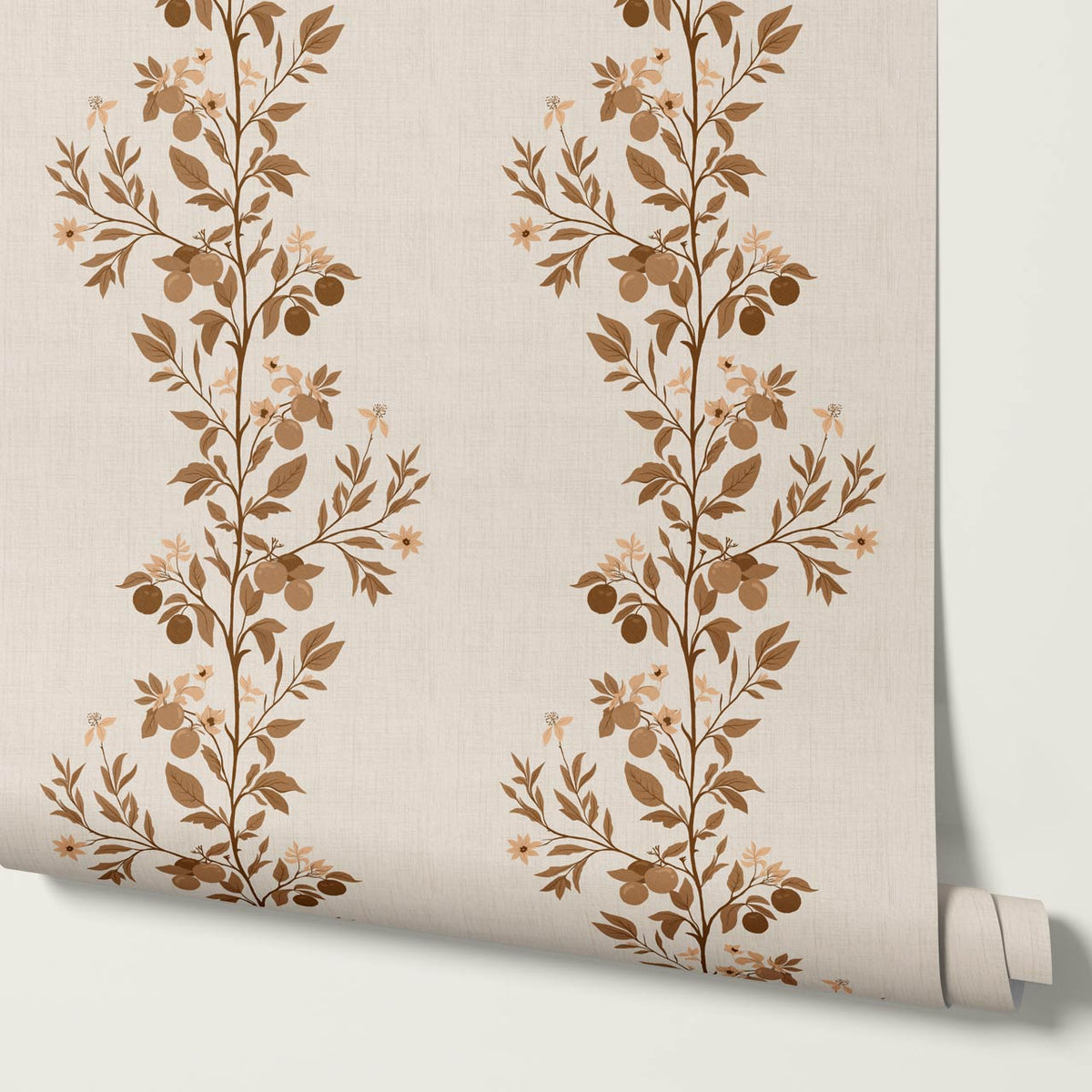 Araceli Fruit Tree Ivory Brown Rust Wallpaper