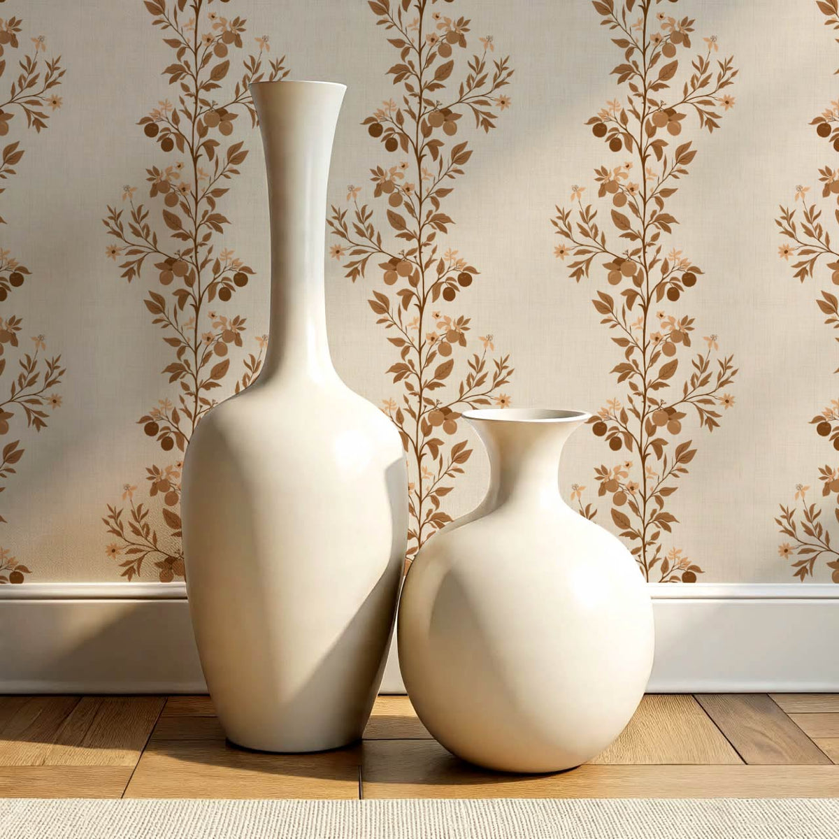 Araceli Fruit Tree Ivory Brown Rust Wallpaper