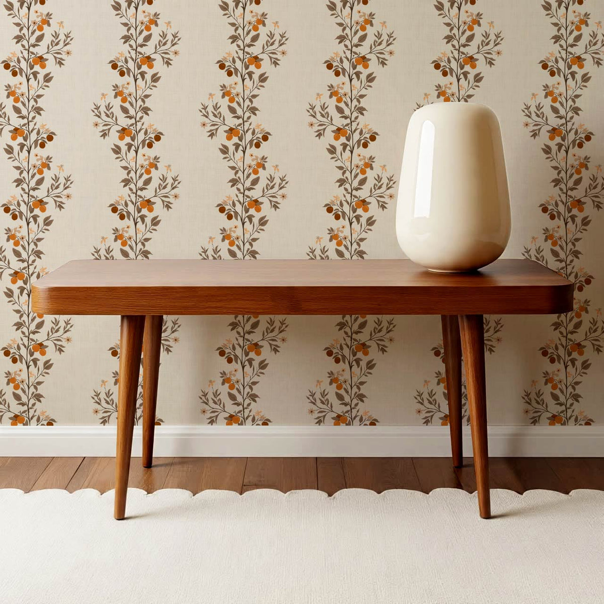 Araceli Fruit Tree Ivory Brown Wallpaper