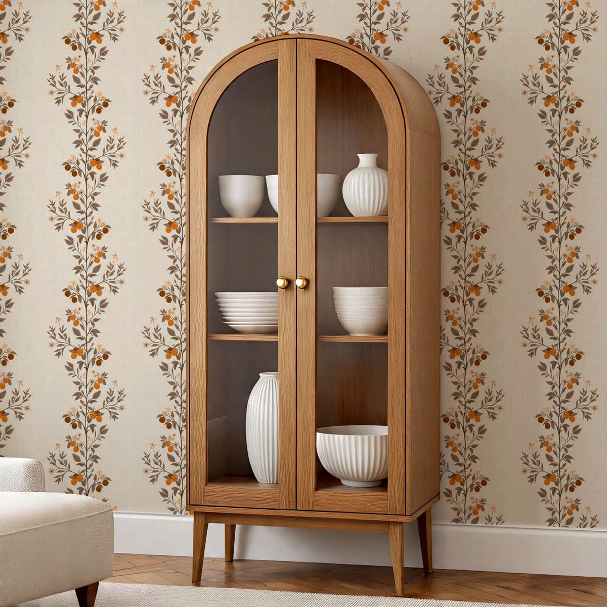 Araceli Fruit Tree Ivory Brown Wallpaper