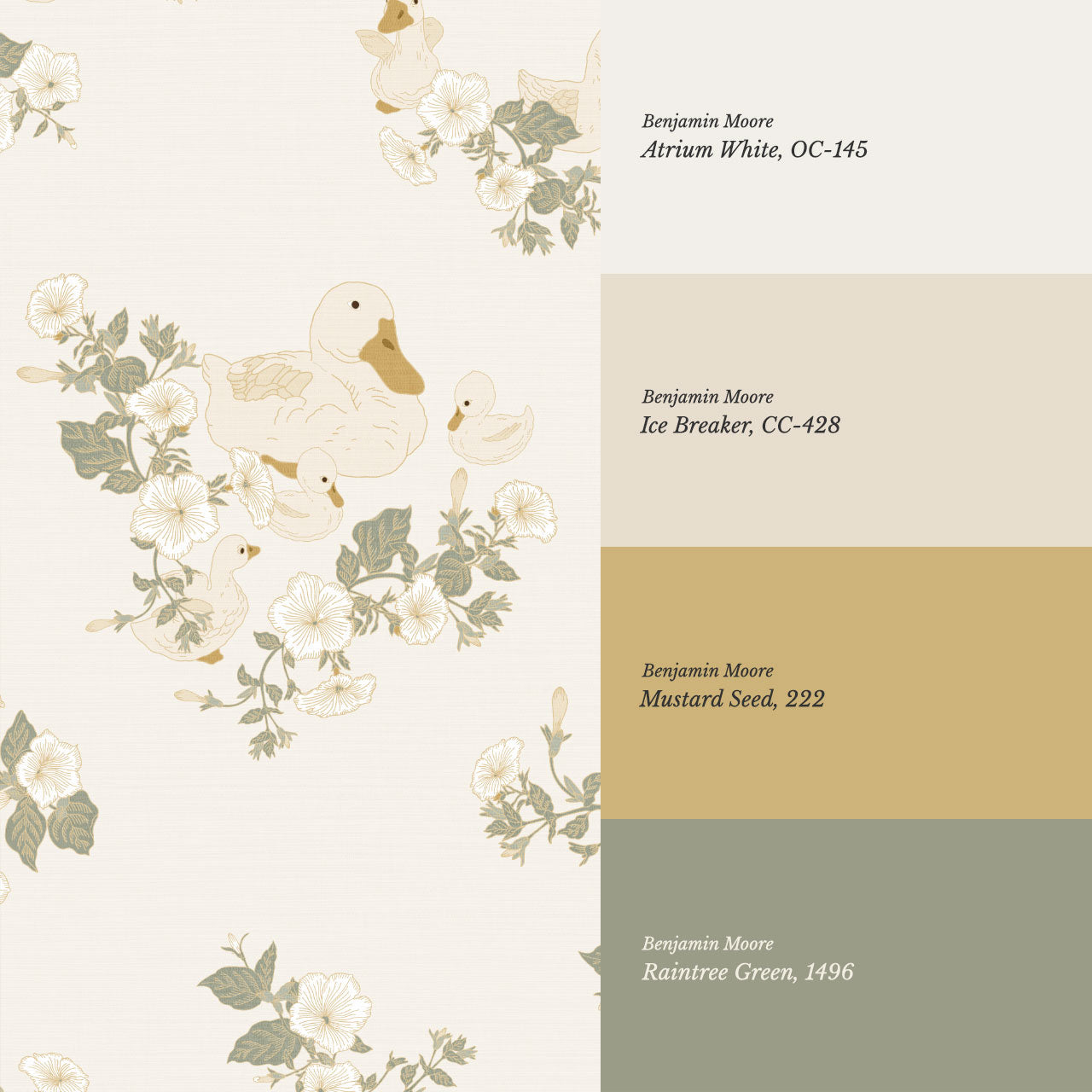Ariel Ducks and Petunias Off White Wallpaper