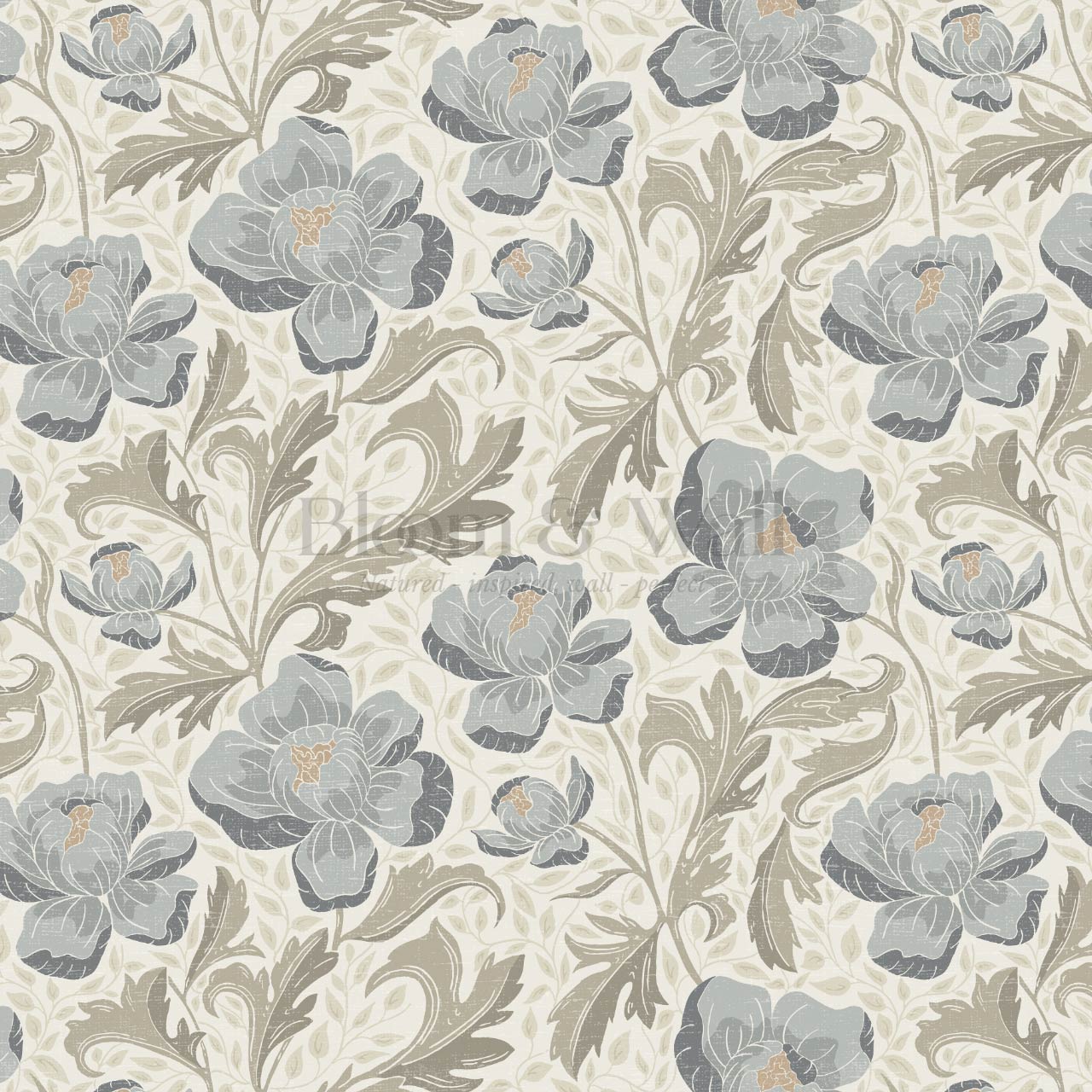 Asila Peonies Sage Blue Wallpaper