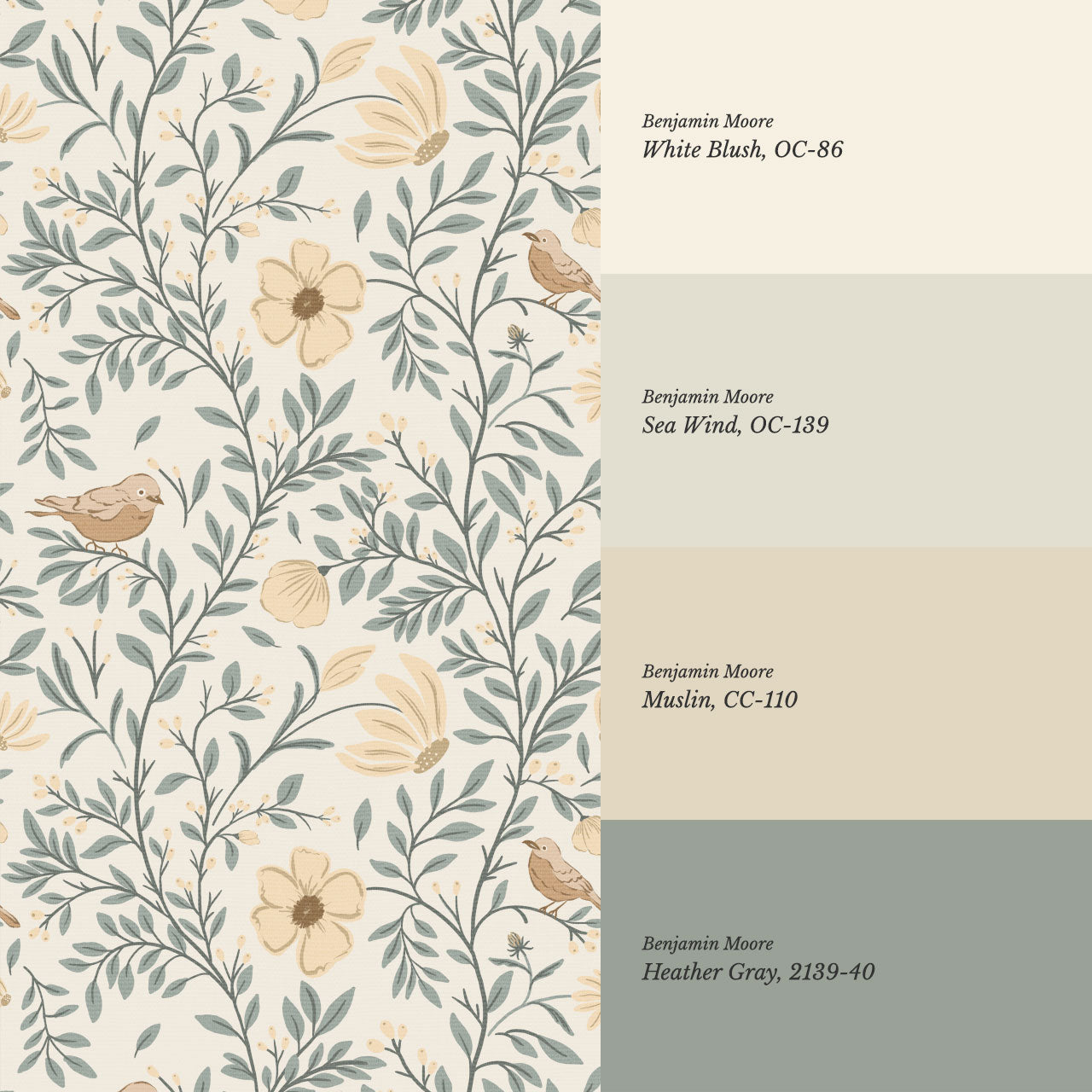 Athena Songbird Vine Sage Butter Wallpaper