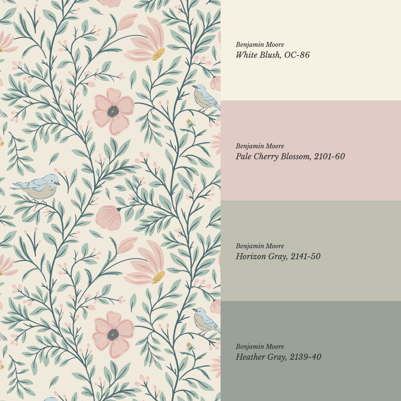 Athena Songbird Vine Blush Sage Butter Wallpaper