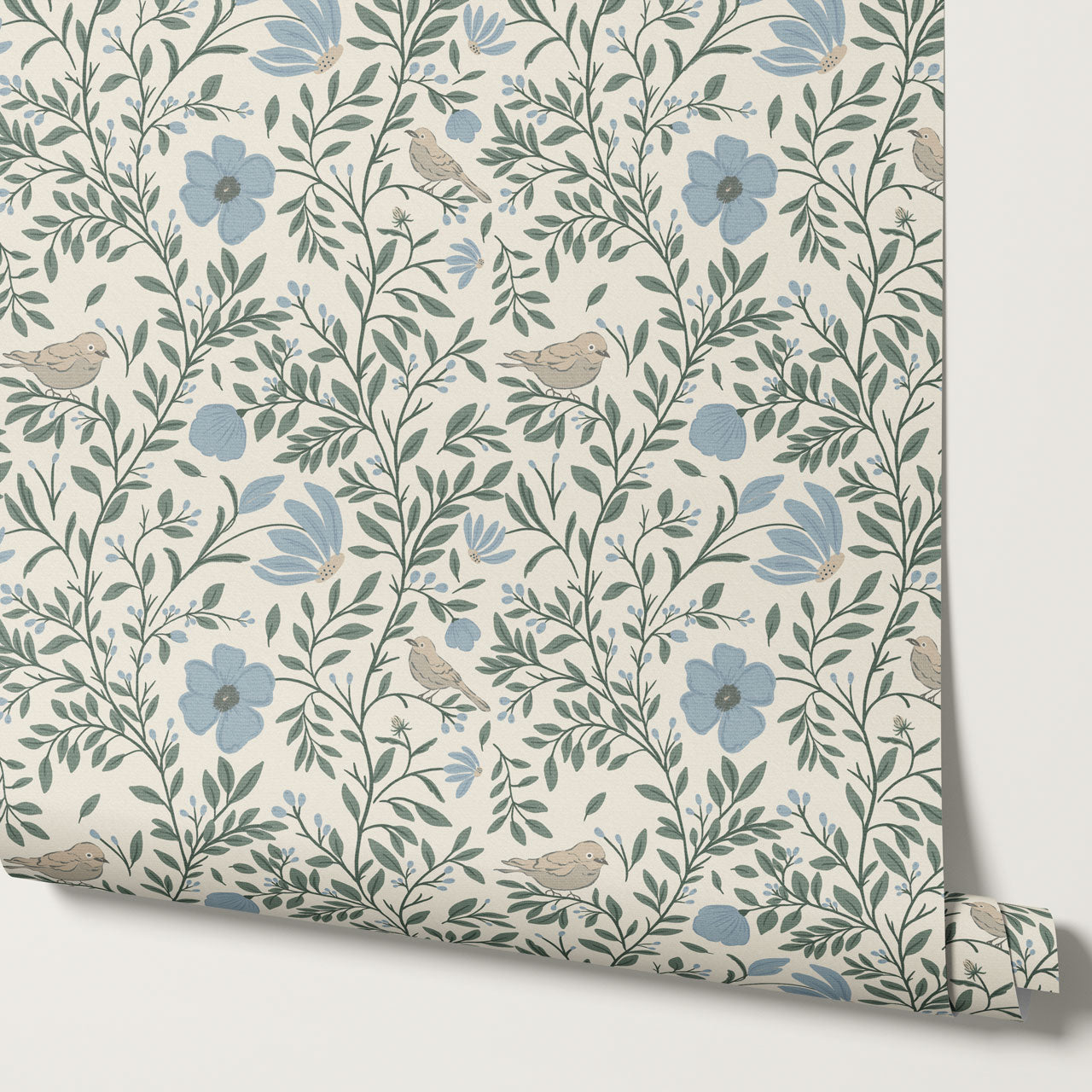 Athena Songbird Vine Blue Sage Wallpaper