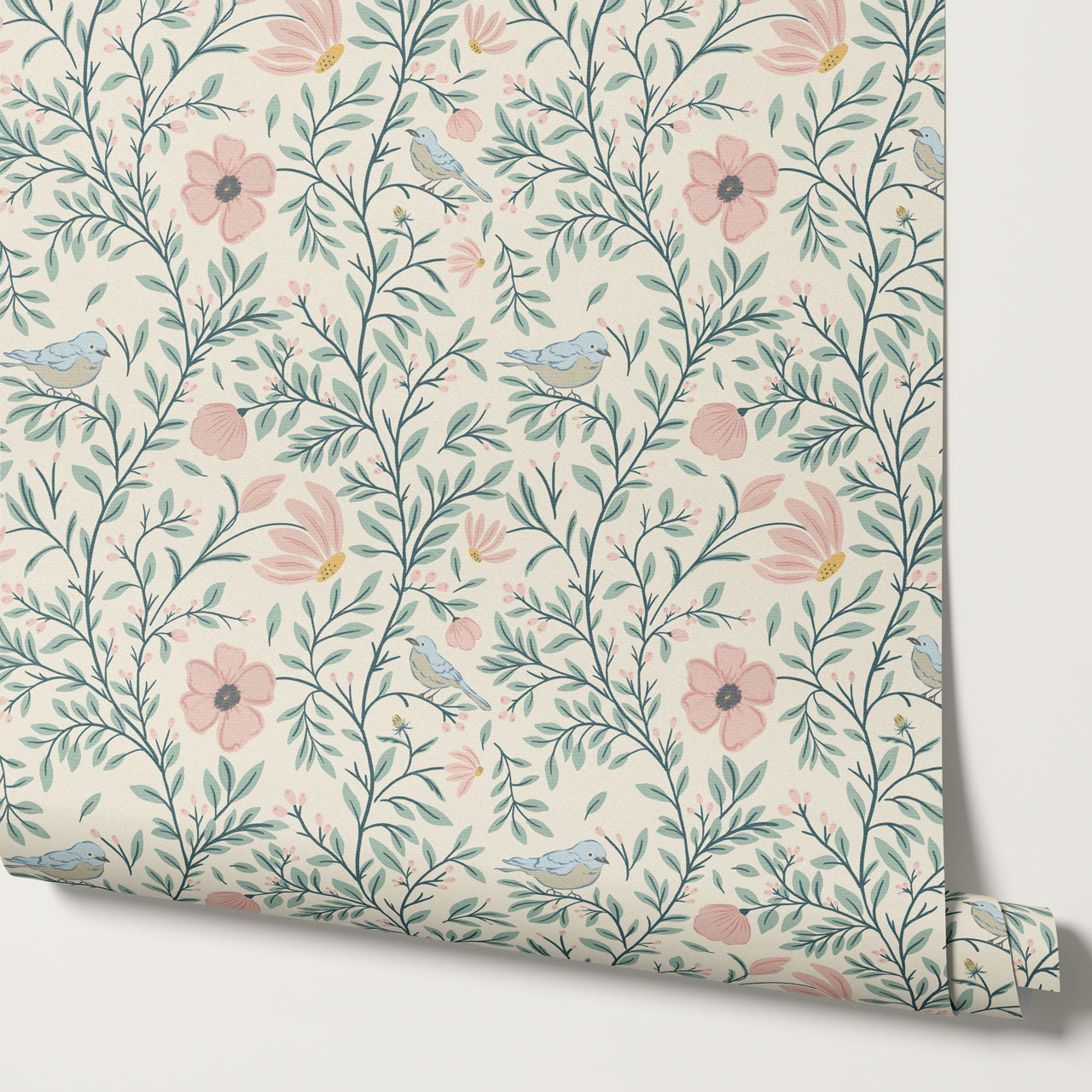 Athena Songbird Vine Blush Sage Butter Wallpaper