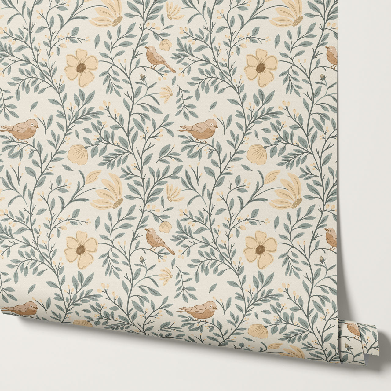 Athena Songbird Vine Sage Butter Wallpaper