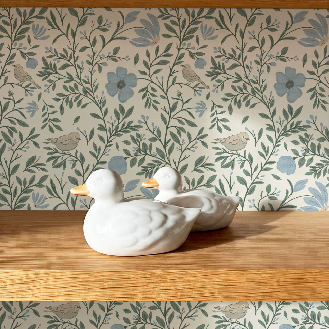 Athena Songbird Vine Blue Sage Wallpaper