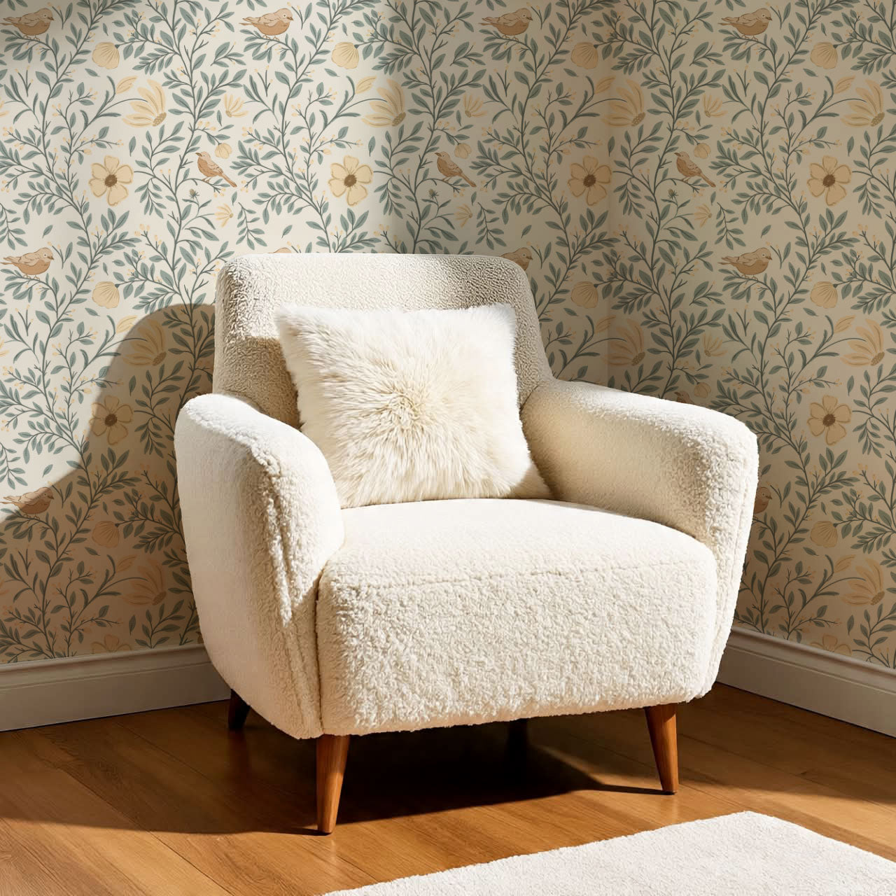 Athena Songbird Vine Sage Butter Wallpaper