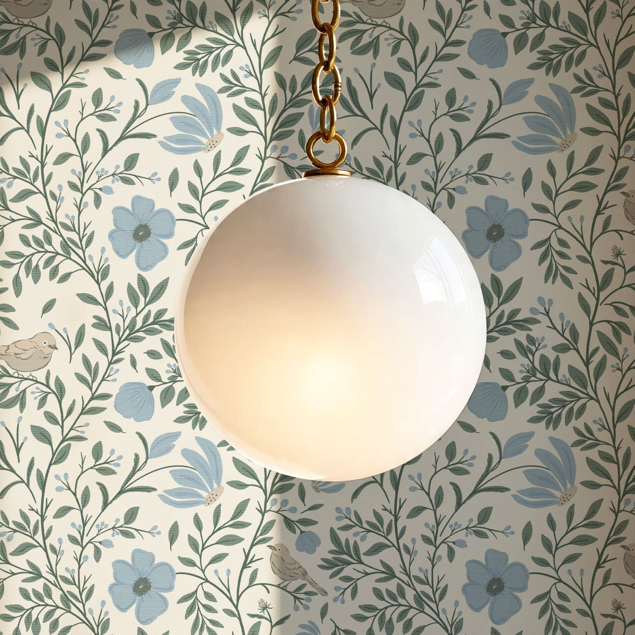 Athena Songbird Vine Blue Sage Wallpaper