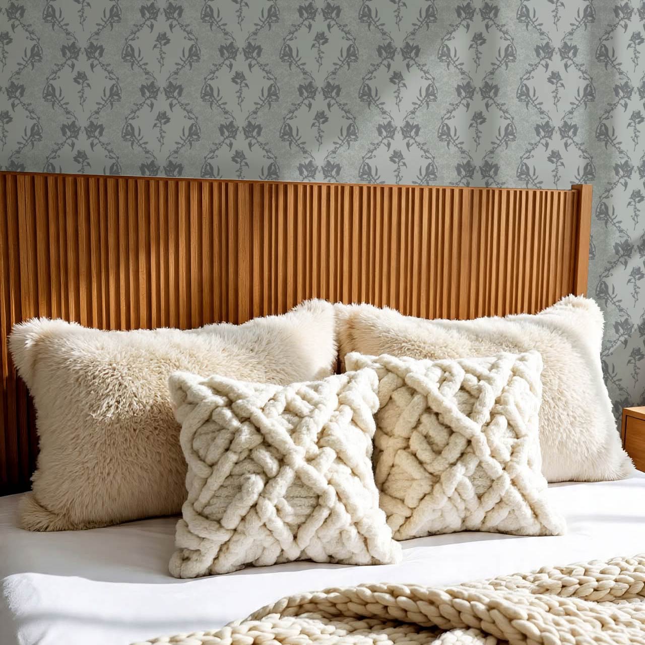 Kayla Vertical Vines Slate Gray Wallpaper