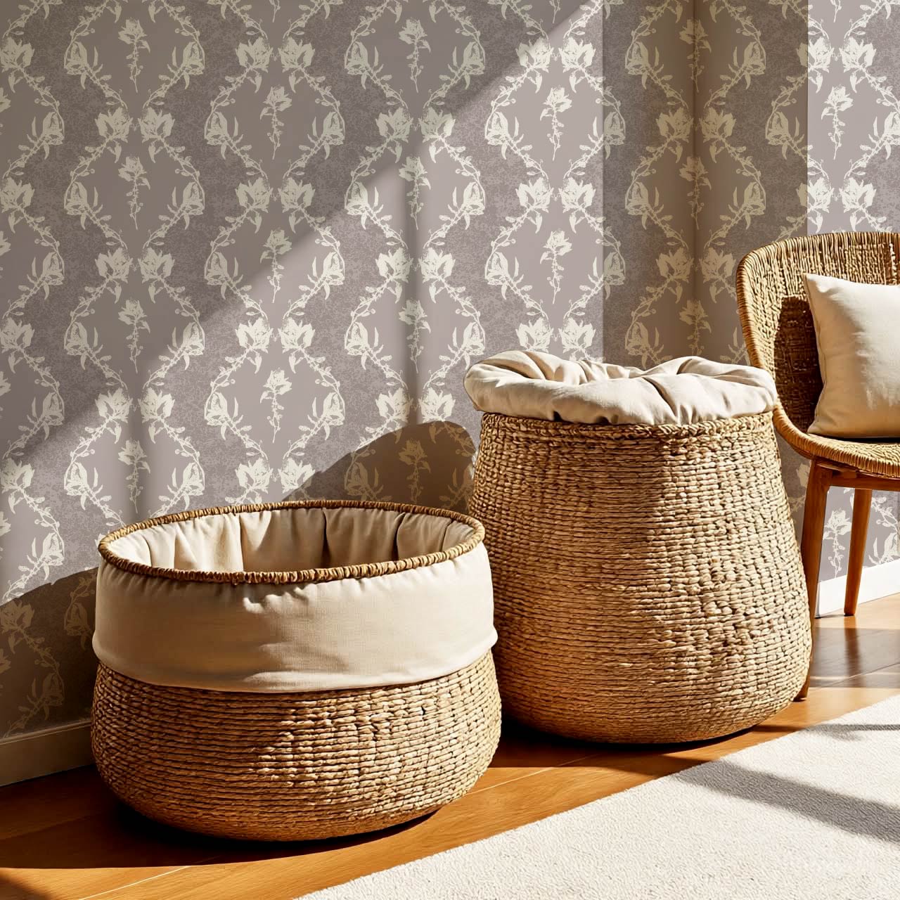 Kayla Vertical Vines Plum Wallpaper