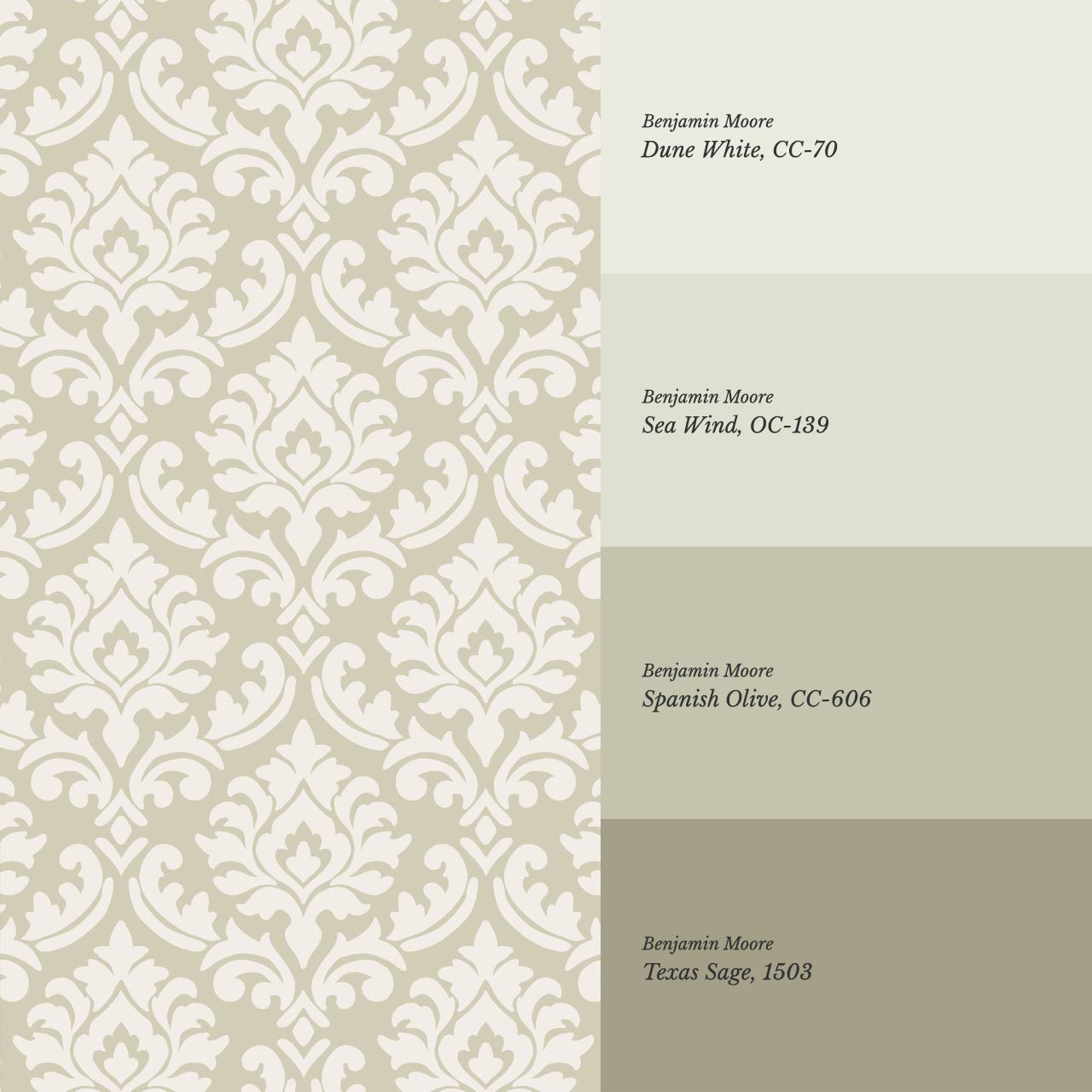Aubrey Damask Olive Wallpaper