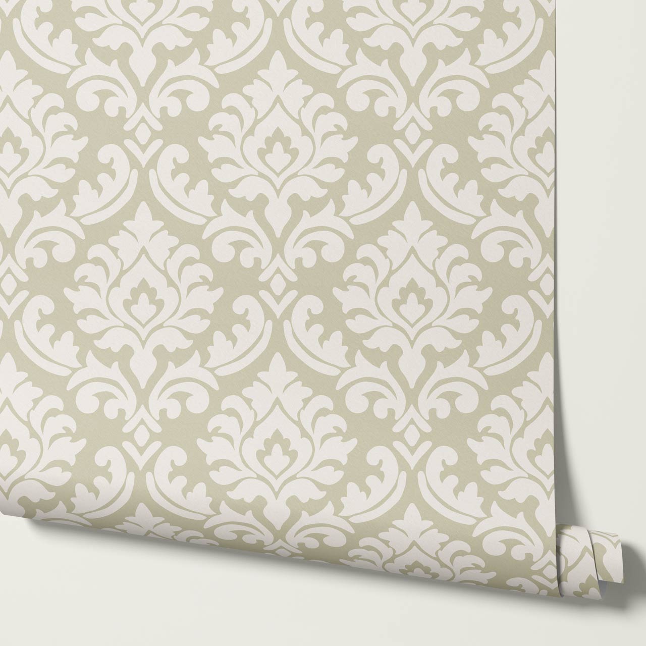 Aubrey Damask Olive Wallpaper