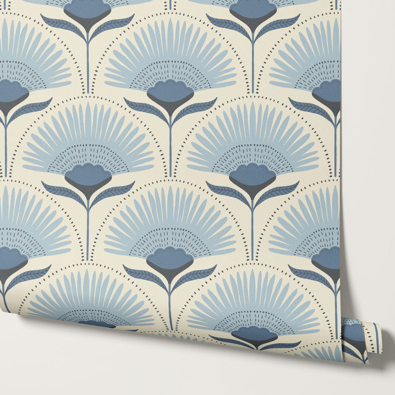 Audrey Palm Floral French Blue Wallpaper
