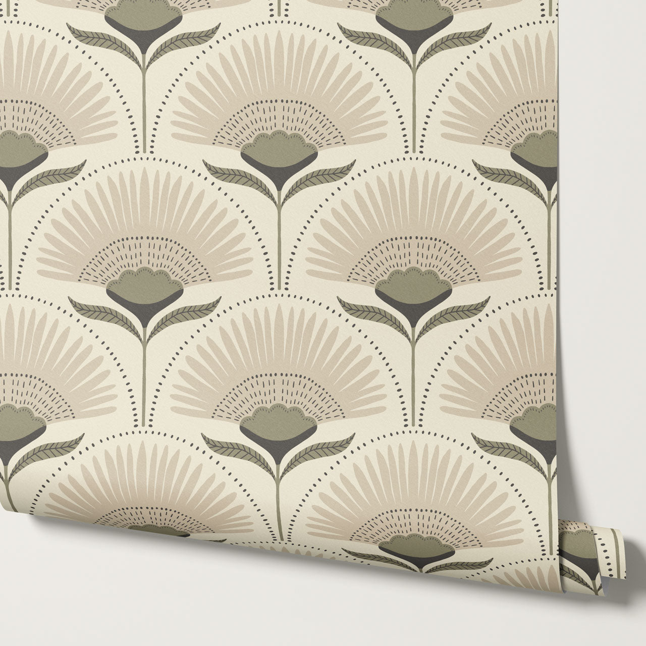 Audrey Palm Floral Sage Cream Wallpaper
