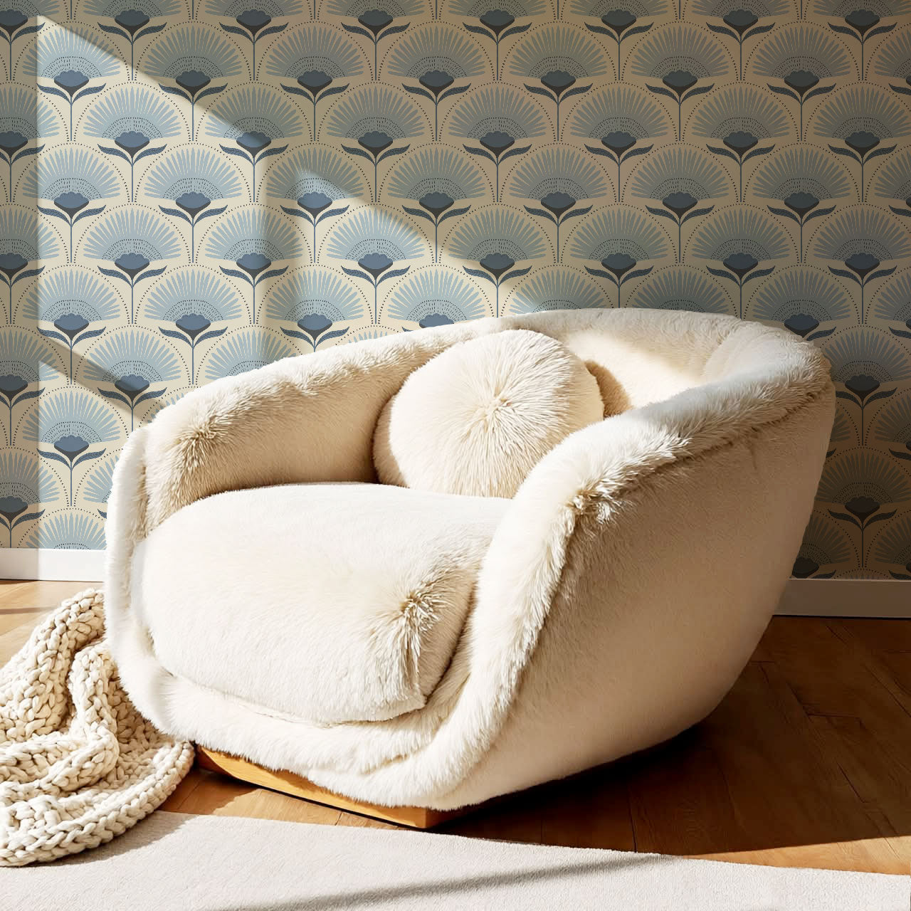 Audrey Palm Floral French Blue Wallpaper