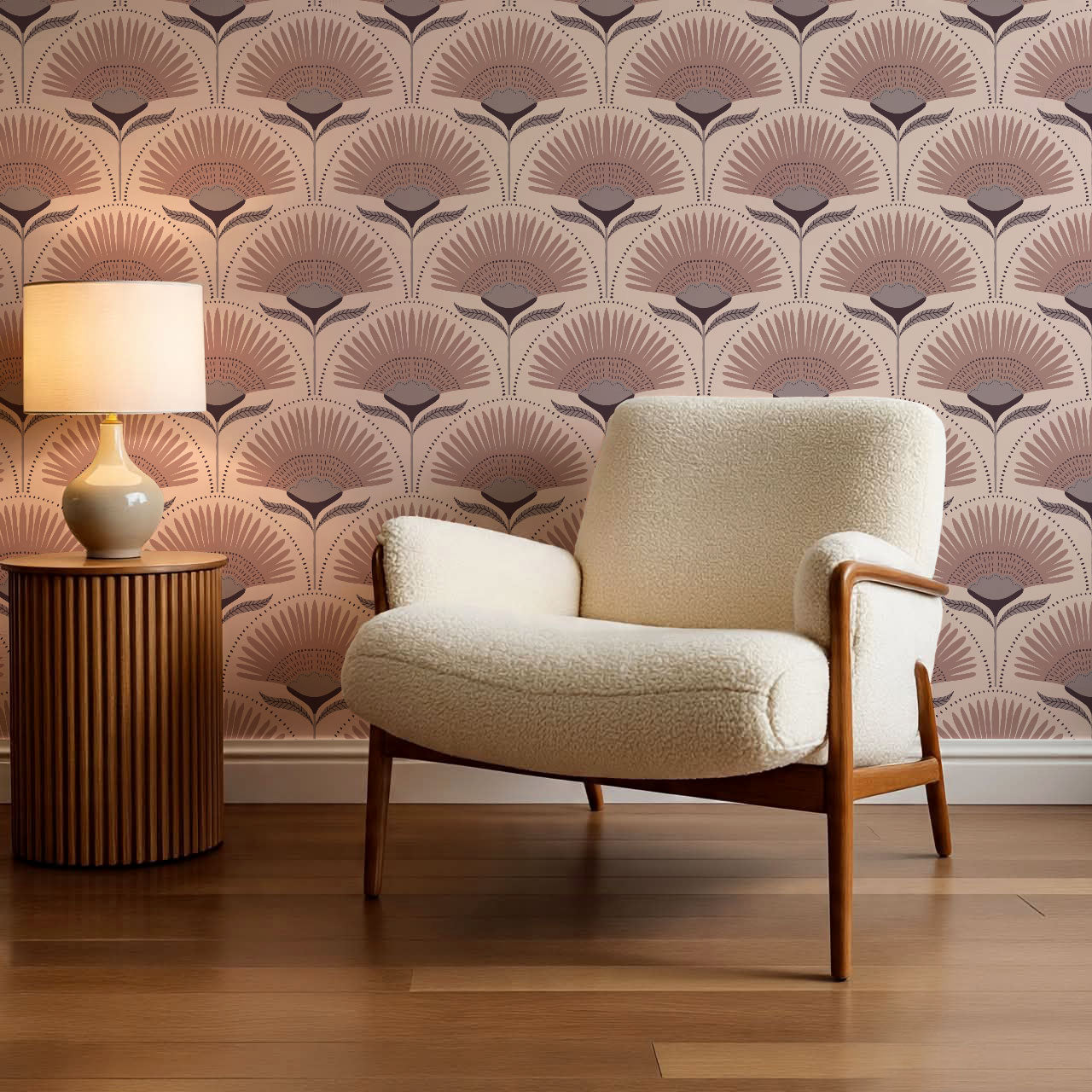 Audrey Palm Floral Rose Dust Wallpaper