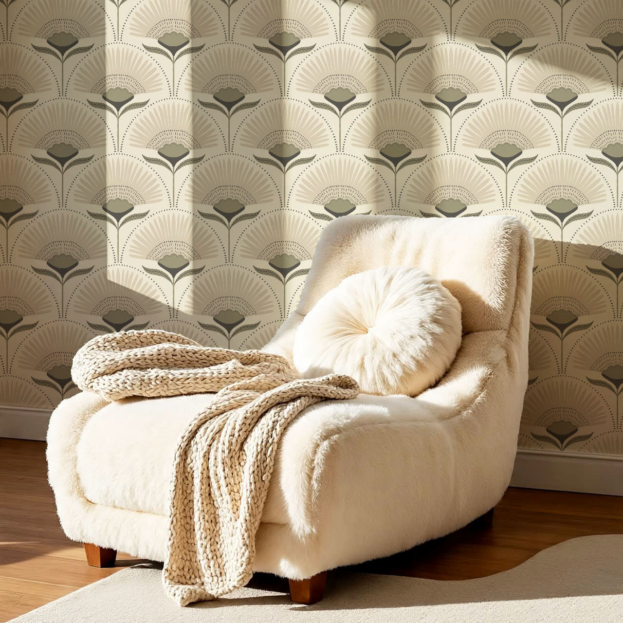 Audrey Palm Floral Sage Cream Wallpaper