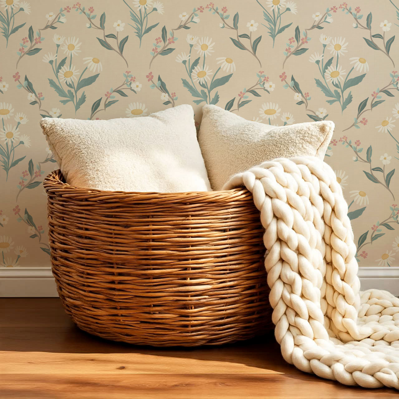 Aurora Floral Almond Wallpaper